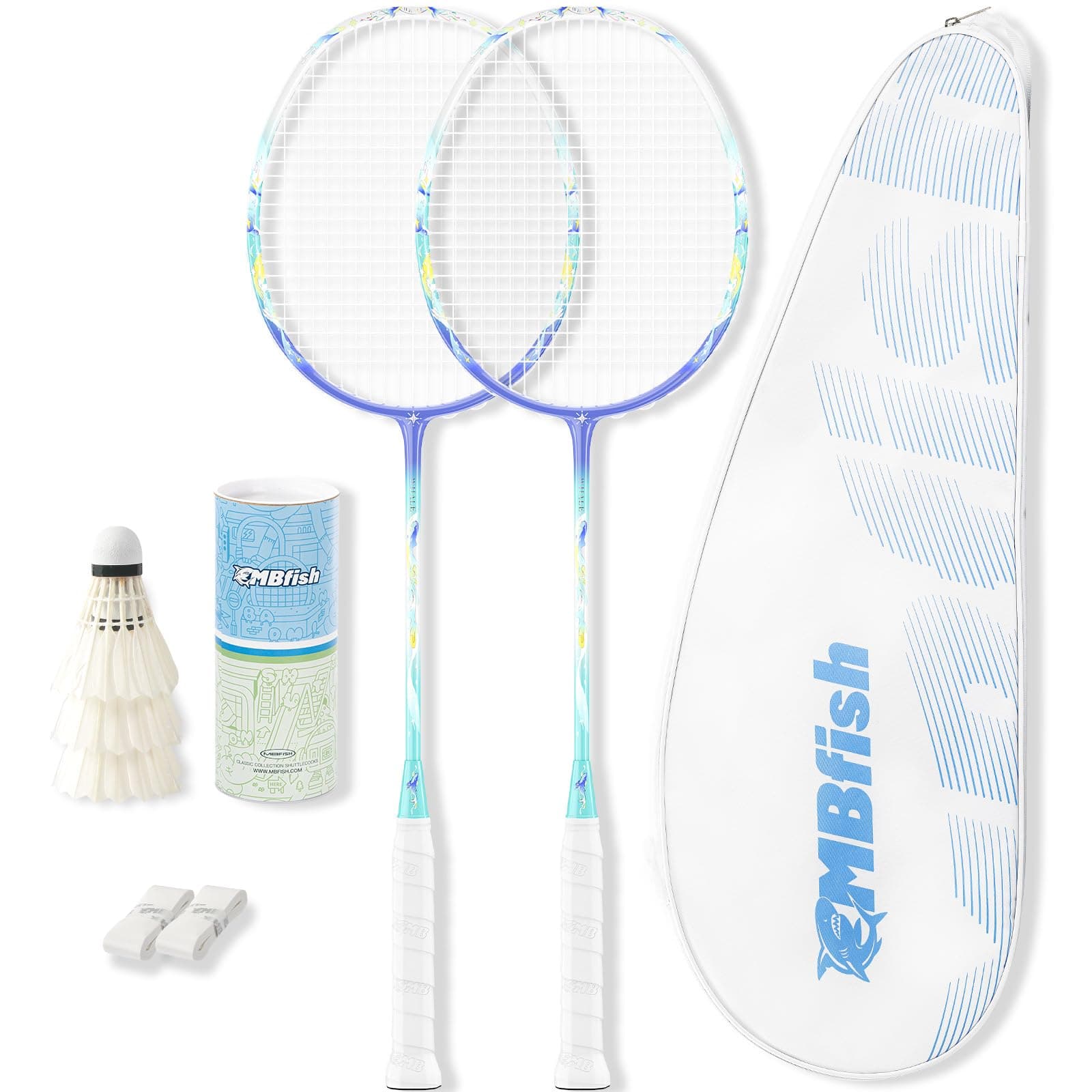 Badminton Racket Set with 2 Carbon Fiber Rackets, 3 Shuttlecocks, 2 Replacement Racket Grip Tapes and 1 Badminton Bag - Perfect for Beginners & Outdoor Games 4U