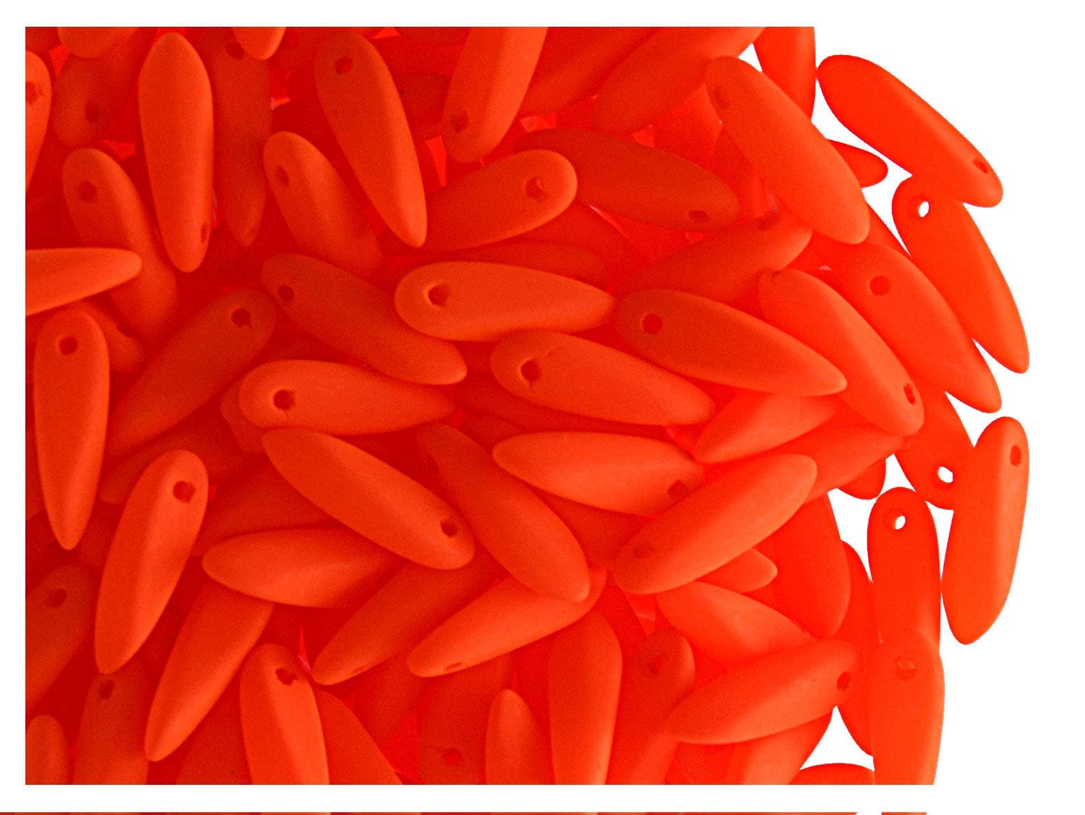 50 pcs Czech Glass Dagger Beads ESTRELA NEON (UV Active) Small 10x3mm Orange