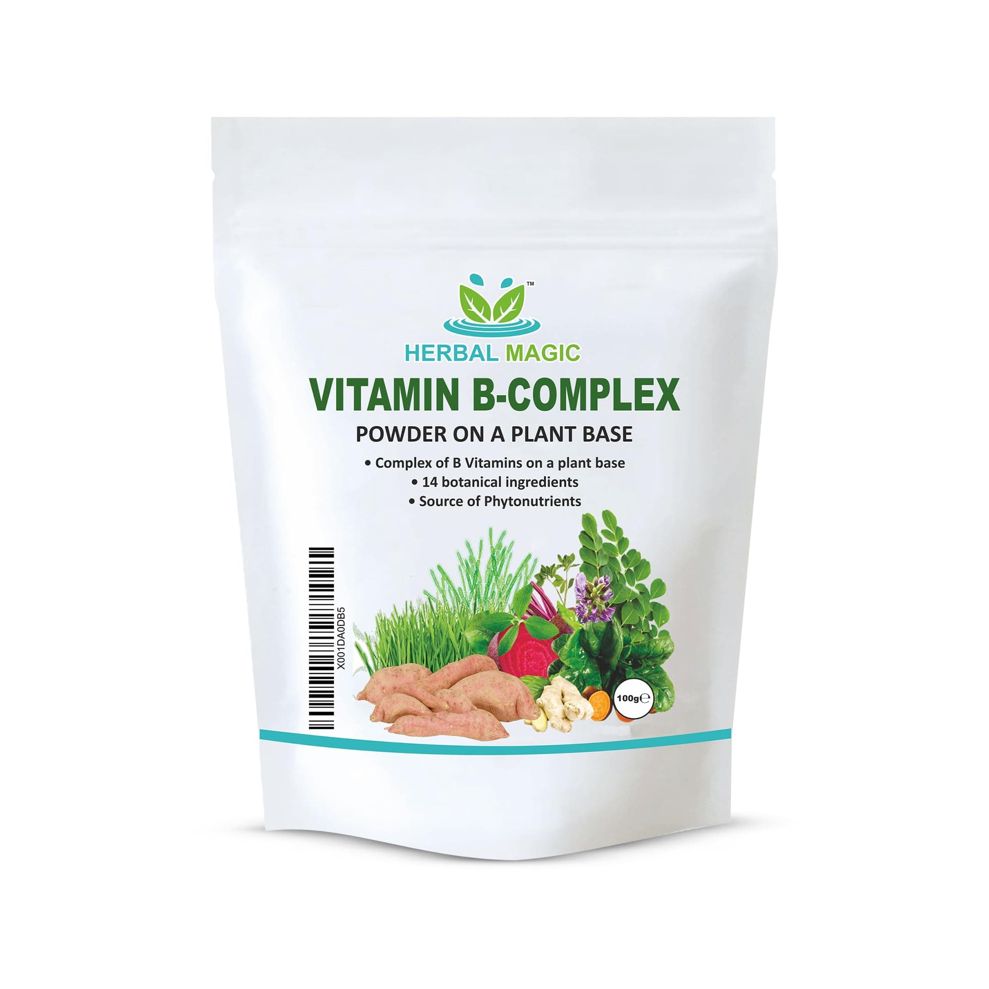 Pure & Natural Blend -Vitamin B-Complex Powder - Made from 14 Different Fruits, Vegetables & Herbs UKAS LAB Tested in UK No Fillers/Colors/Preservatives/maltodextrin-100g