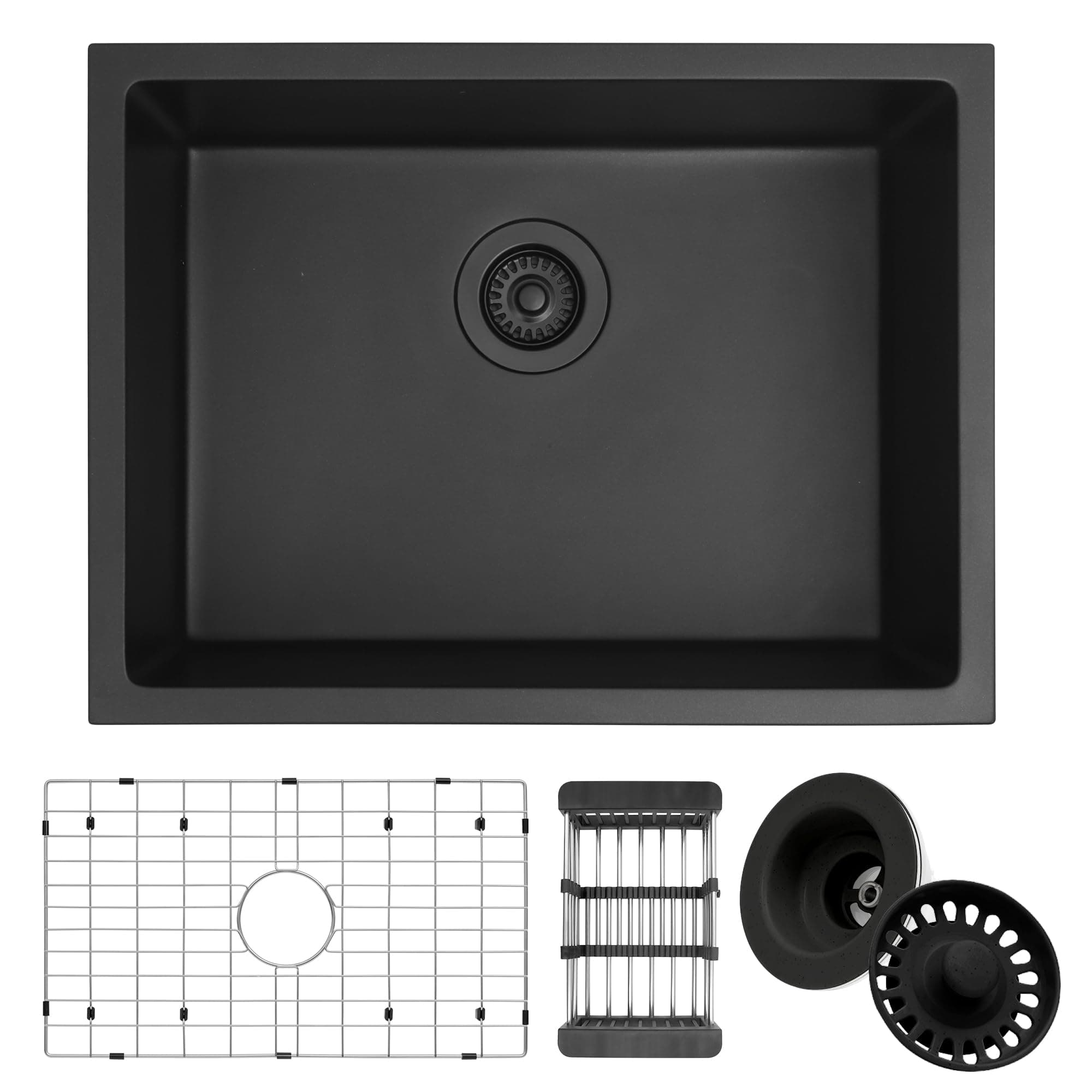 23 Inch Matte Black Bar Sink, Undermount, Granite Composite, Single Bowl, 23.5" x 17.75" x 8"