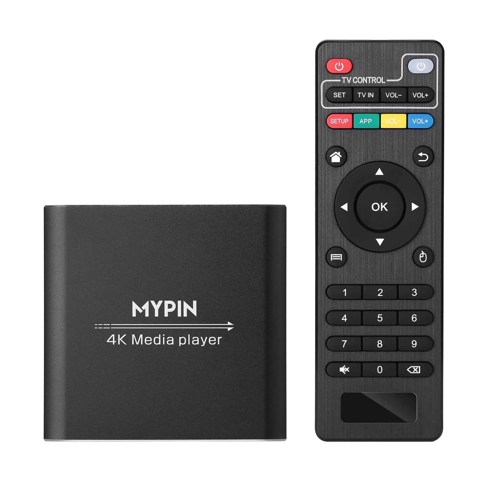 MYPIN 4K Media Player with Remote Control, Digital MP4 Player for 8TB HDD/USB Drive/TF Card/H.265 MP4 PPT MKV AVI Support HDMI/AV/Coaxial Out and USB Mouse/Keyboard-HDMI up to 7.1 Surround Sound