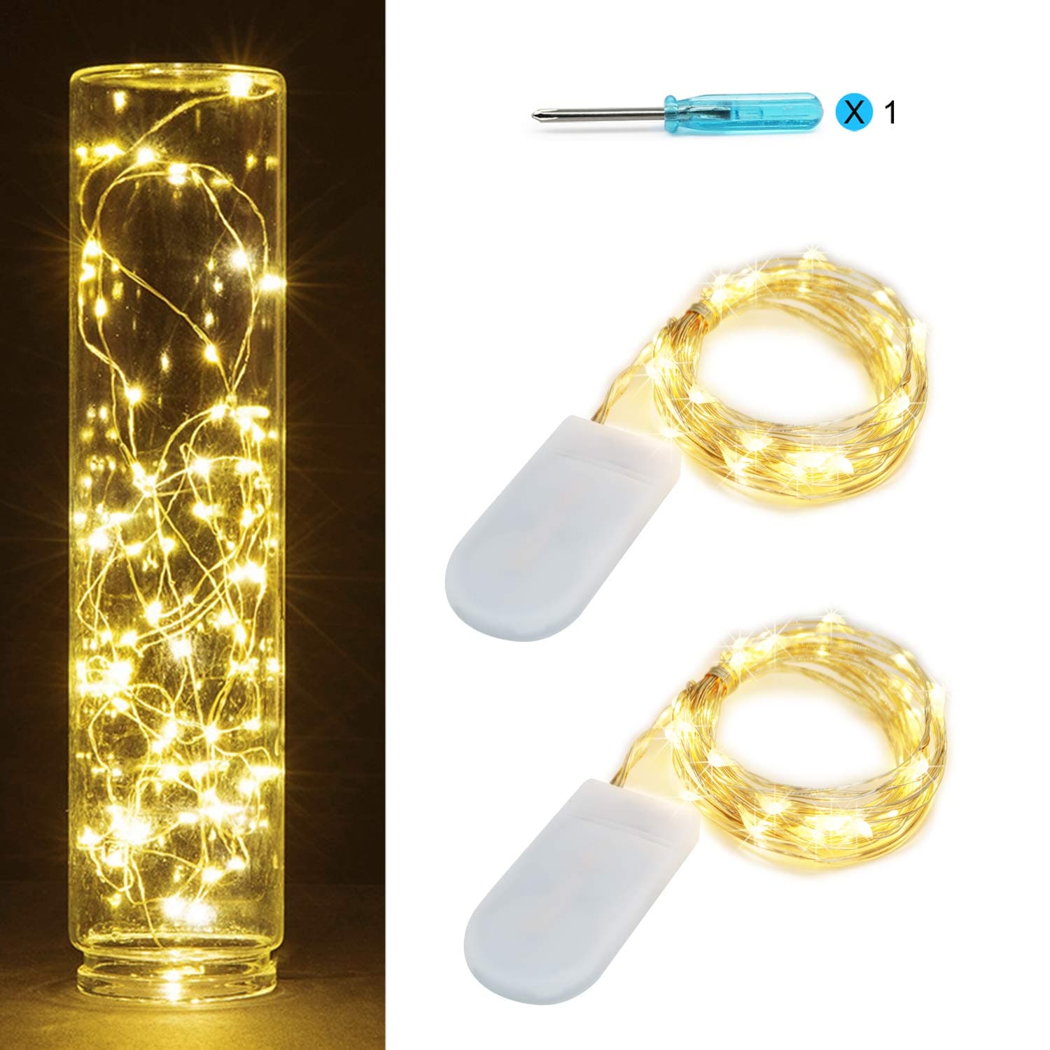 2PCS LED String Llights Battery Operated, 6.5ft 20LEDs Warm White Fairy Lights On Silver Wire 2 x 2032Batteries (Incl),Starry String Lights for Party Christmas Wedding Table Decorations(Warm White)