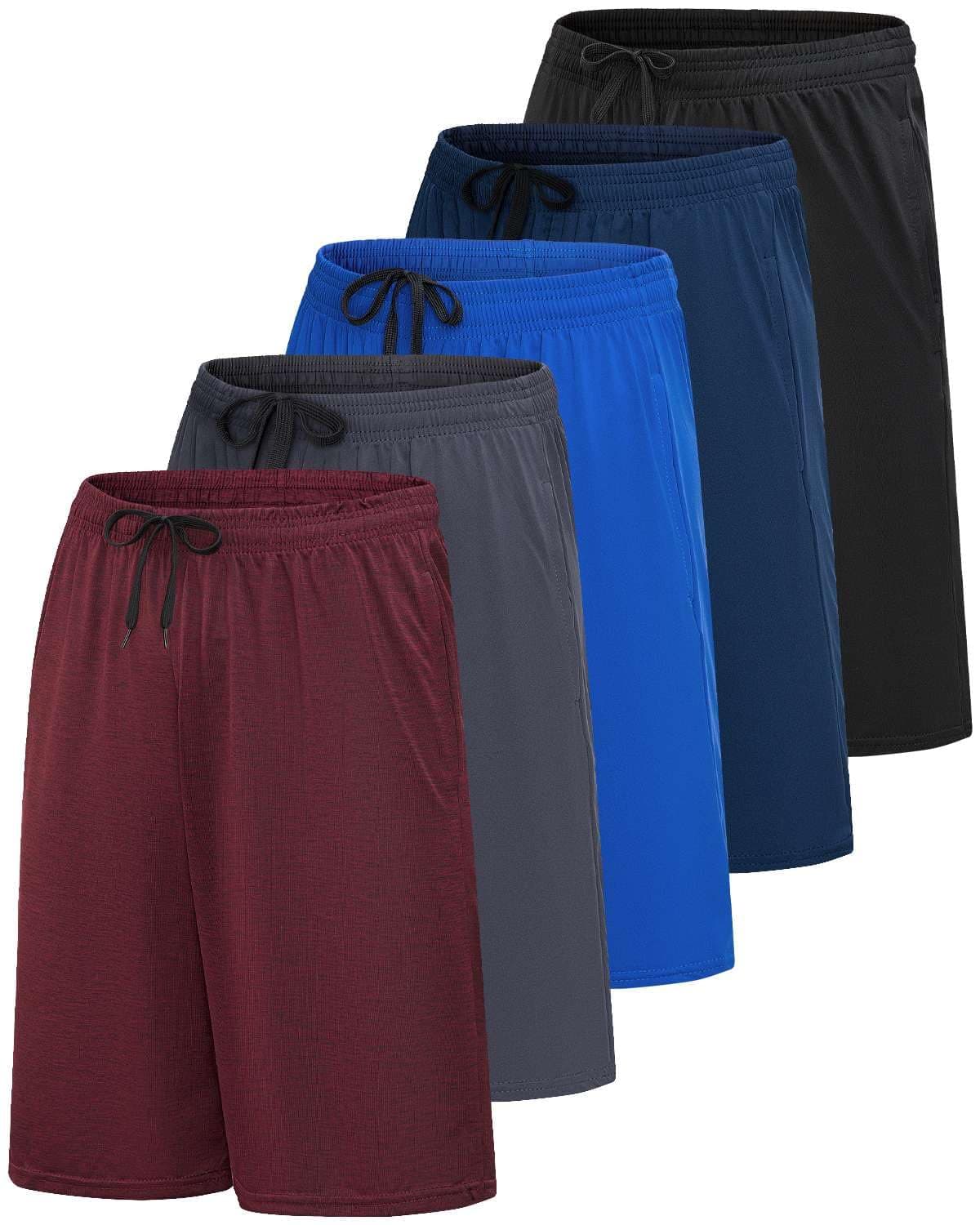 Real Essentials Men’s 5 Pack: 9" Dry-Fit Shorts – Athletic Gym, Workout, Basketball, Running, Casual Lounge Active Pockets