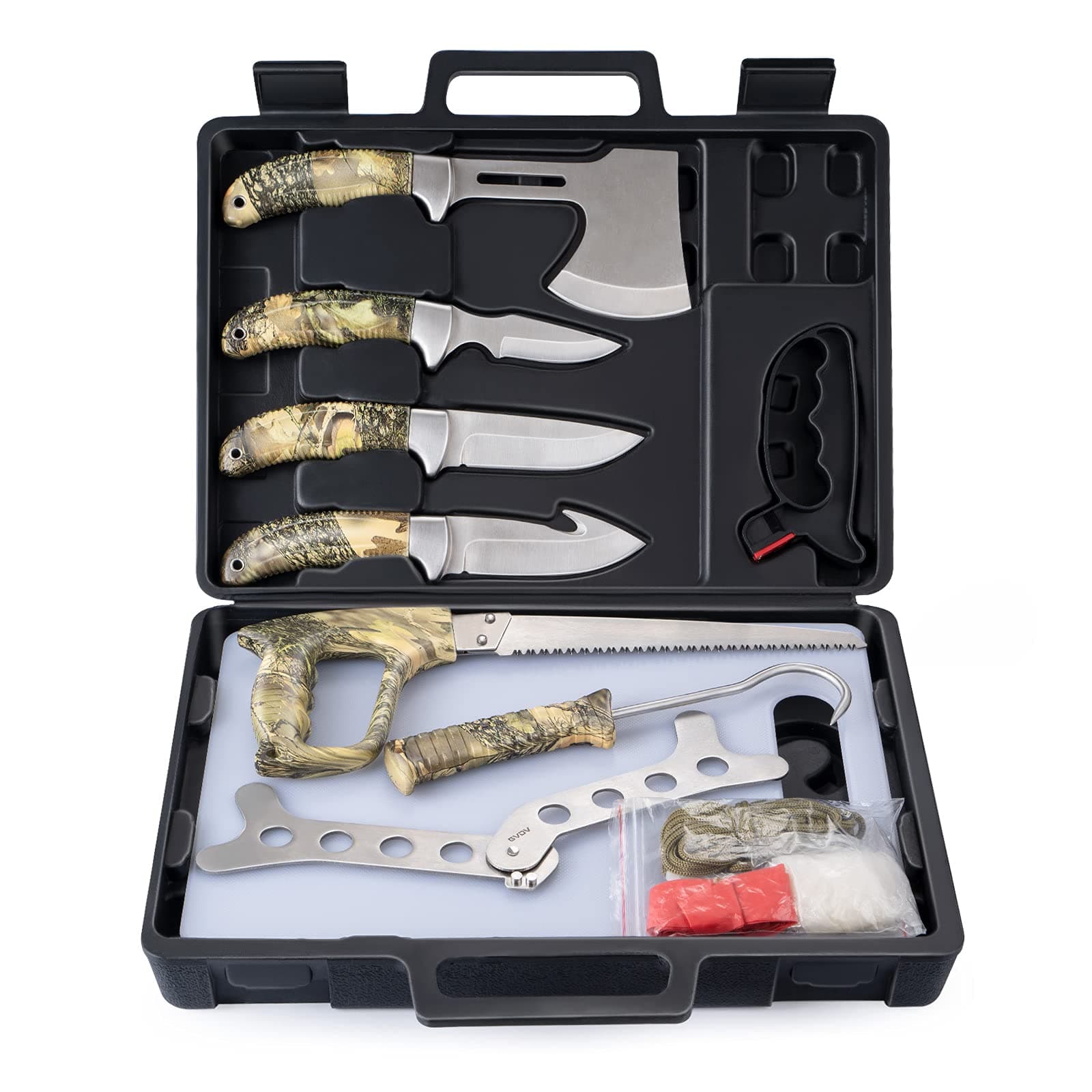 GVDV Hunting Knife Set - Deer Field Dressing Kit, Game Processor Set With Gut Hook Skinner, Spreader, Gloves - 14 Pieces Hunting Knives for Men for Christmas Presents