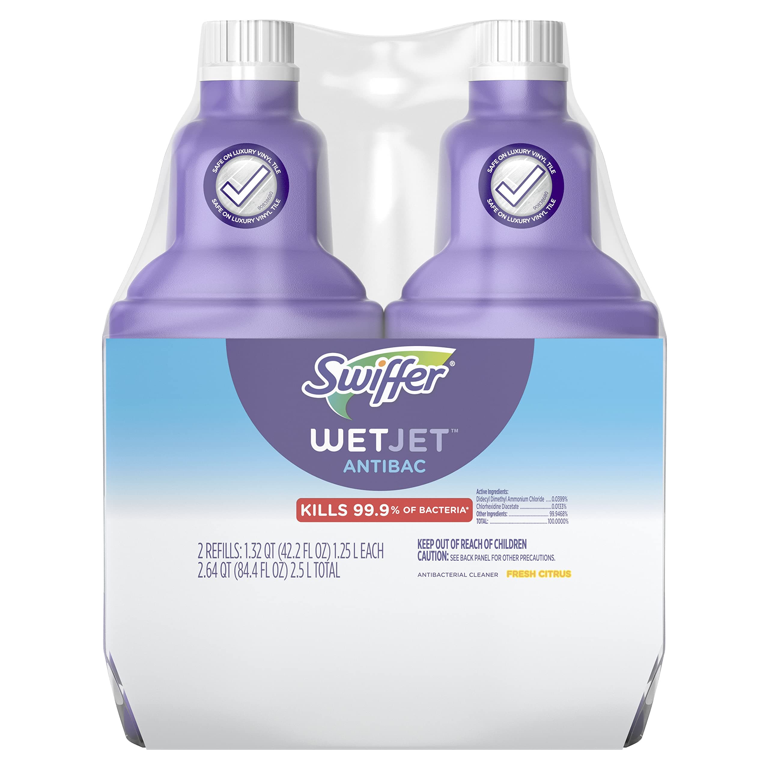 WetJet Solution Refill for Floor Mopping and Cleaning, All Purpose Multi Surface Floor Cleaning Solution, Fresh Citrus Scent, 1.25 Liters (2 Pack)