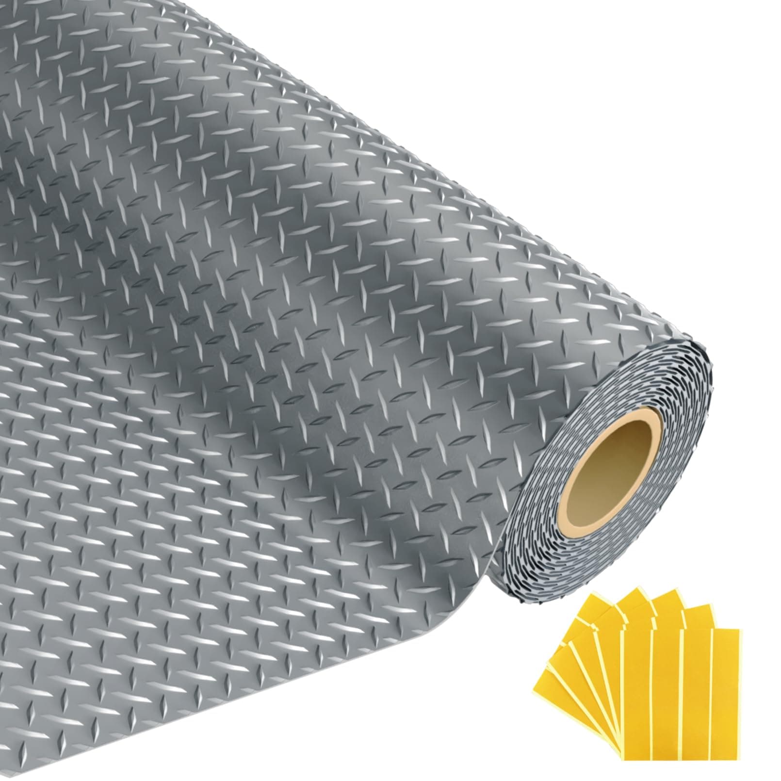 8x20 FT Garage Floor Mat, 2.8mm Thickened Flooring Roll for Under Car Diamond Plate PVC Rubber Mat with 20 Pcs Tapes, Non-Slip Floor Mat for Garage, Warehouse, Gyms, Trailer, Gray