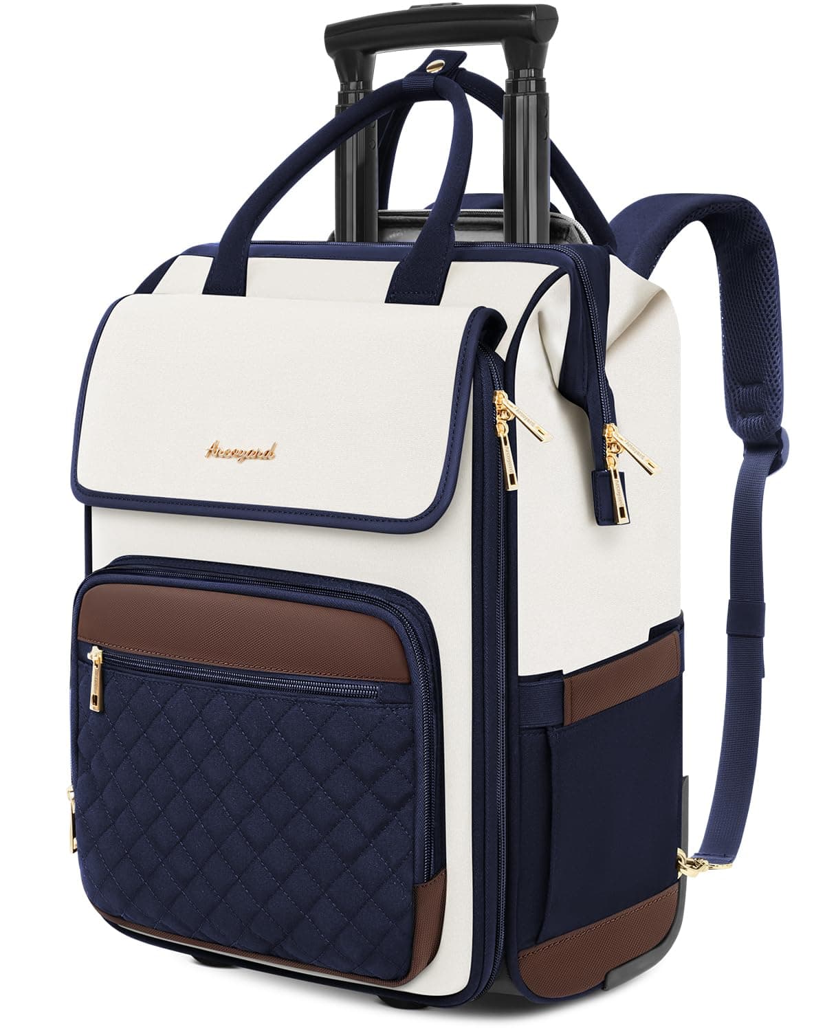 Rolling Backpack for Women, Travel Rolling Laptop Backpack with Wheels, Vertical & Horizontal Storage 2 In 1, Flip-Top Design, Water-Resistant Overnight College Underseat Carry on Luggage, Navy Blue