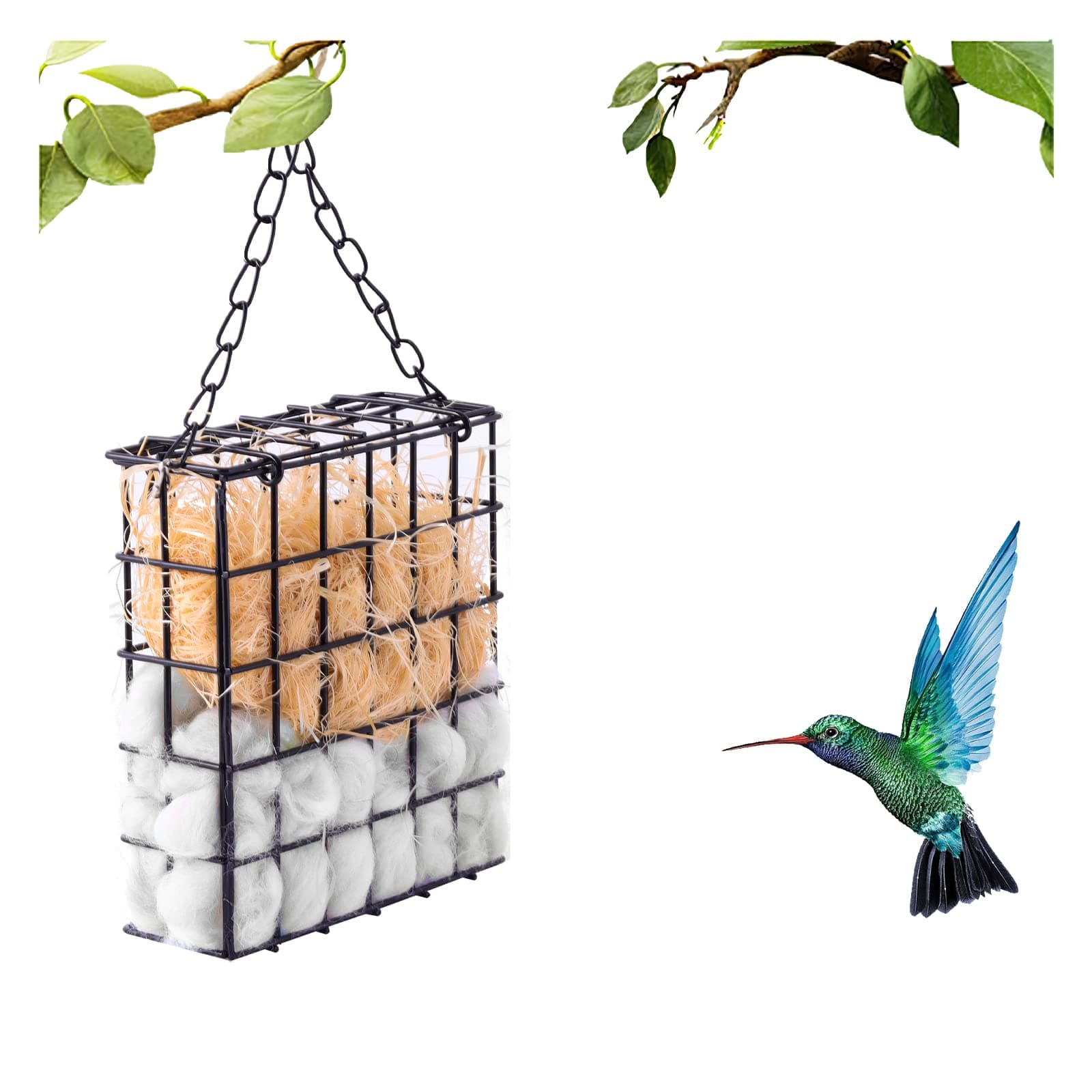 Bird Nesting Material Set Globe Humming Bird Nesters Hanging Bird House for Outdoor Wild Bird Nesting Station Cozy Resting Place, black (z33)