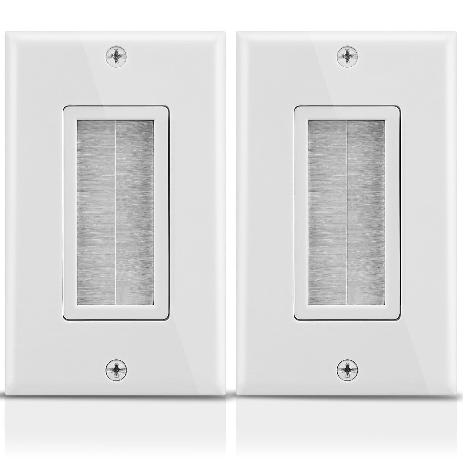 1-Gang Wall Plate (2 Pack), Brush Style Opening Passthrough Low Voltage Cable Plate in-Wall Installation for Speaker Wires, Coaxial Cables, HDMI Cables, or Network/Phone Cables