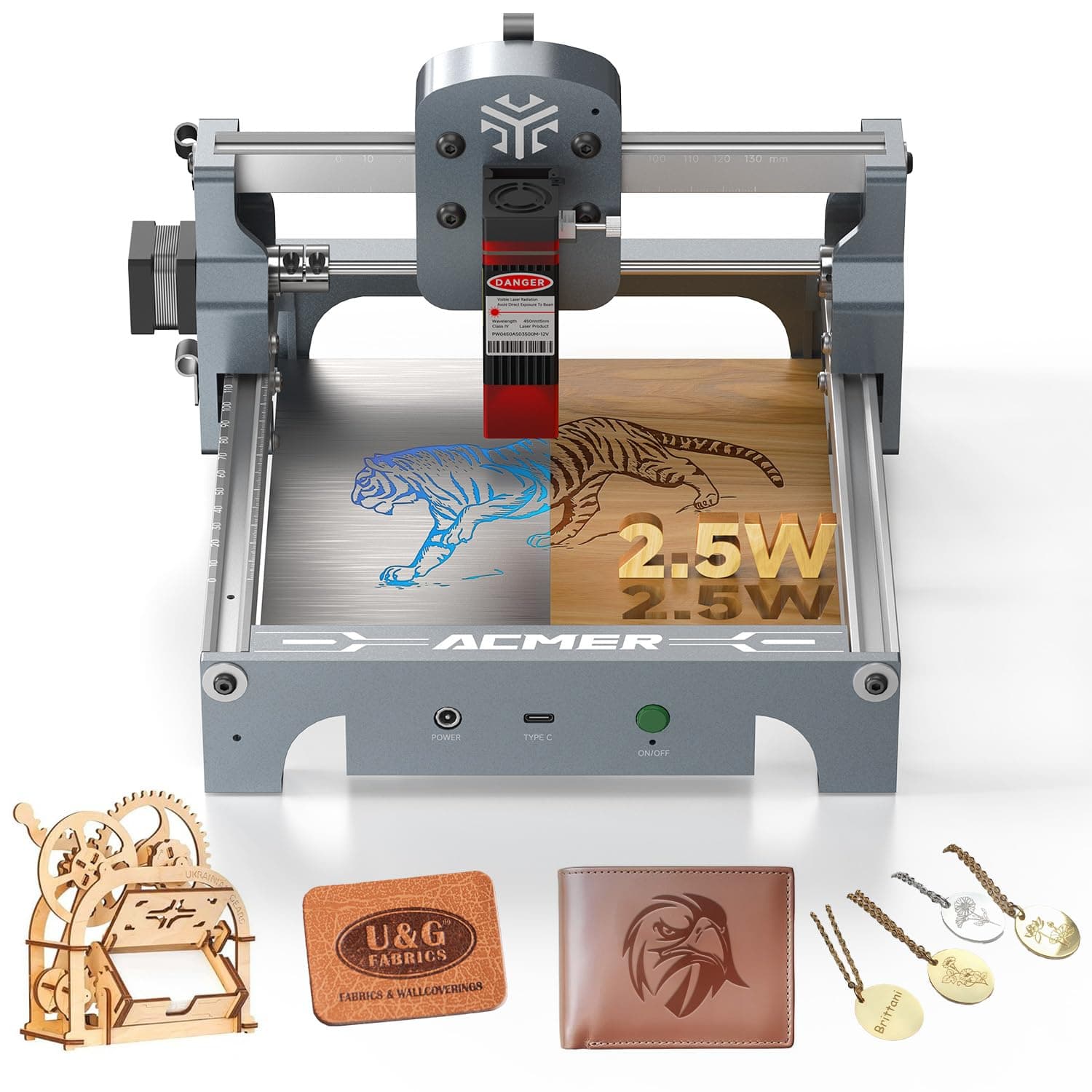 ACMER S1 Laser Engraver for Beginner Mini Laser Engraving Machine for Wood, Paper, Acrylic, 2.5W/3.5W/6W, Laser Class4 (Silver, S1 2.5W)