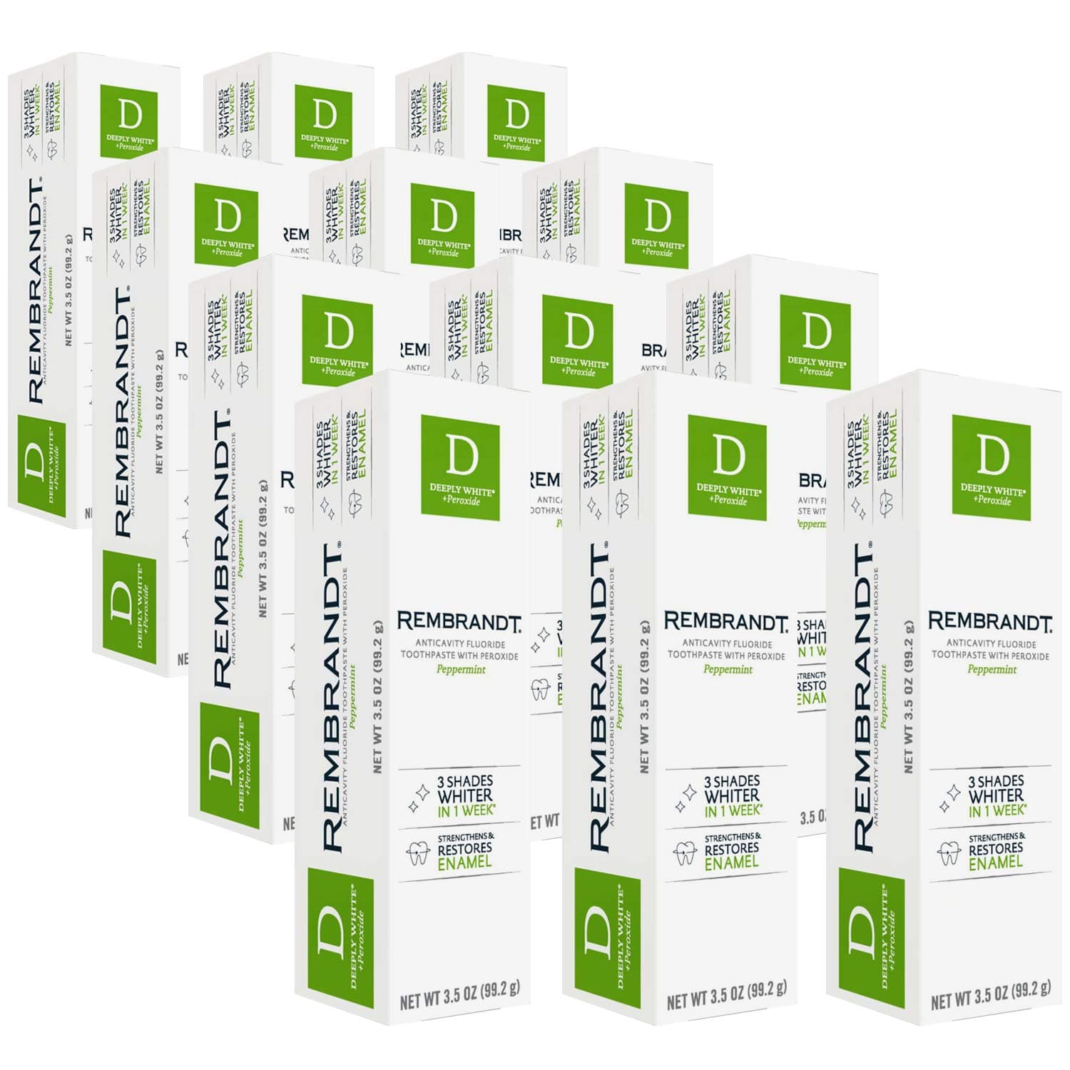 Deeply White + Peroxide Whitening Toothpaste with Fluoride, Removes Tough Stains, Rehardens and Strengthens Enamel, Peppermint Flavor, 3.5 Ounce, Pack of 12