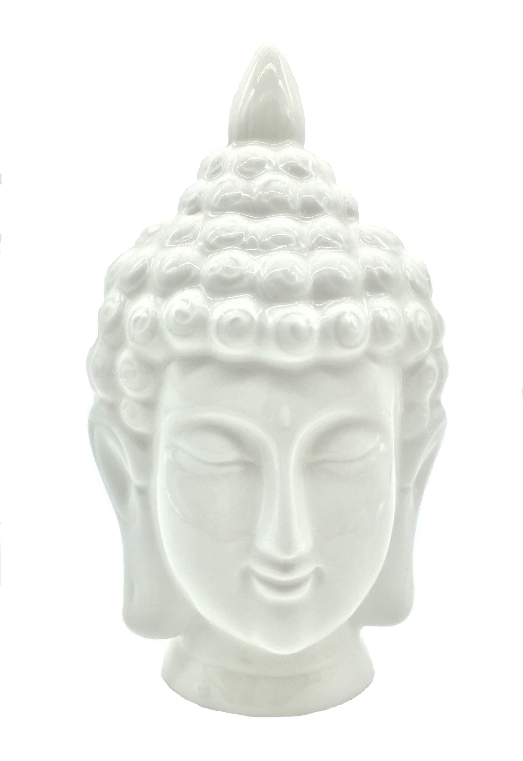 White Ceramic Buddha Head Statue - Zen Home Decor for Meditation and Relaxation - Perfect for Yoga Studios, Spa Rooms, and Living Spaces - 7.5 inch