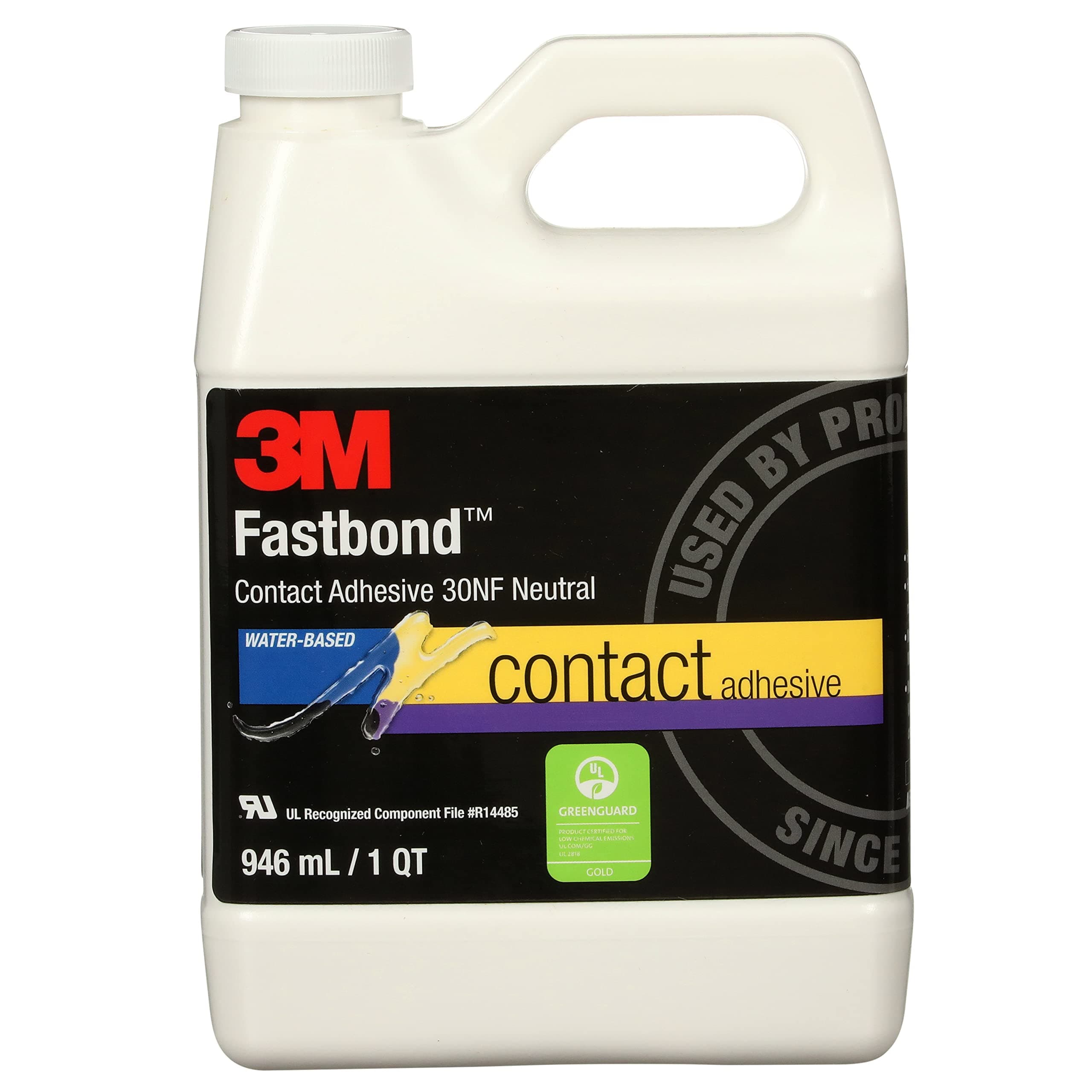 3M Fastbond Contact Adhesive 30NF, Neutral, Low-Odor, Water-Based Adhesive, Bonding Range of 4 Hours, 1 Quart Can