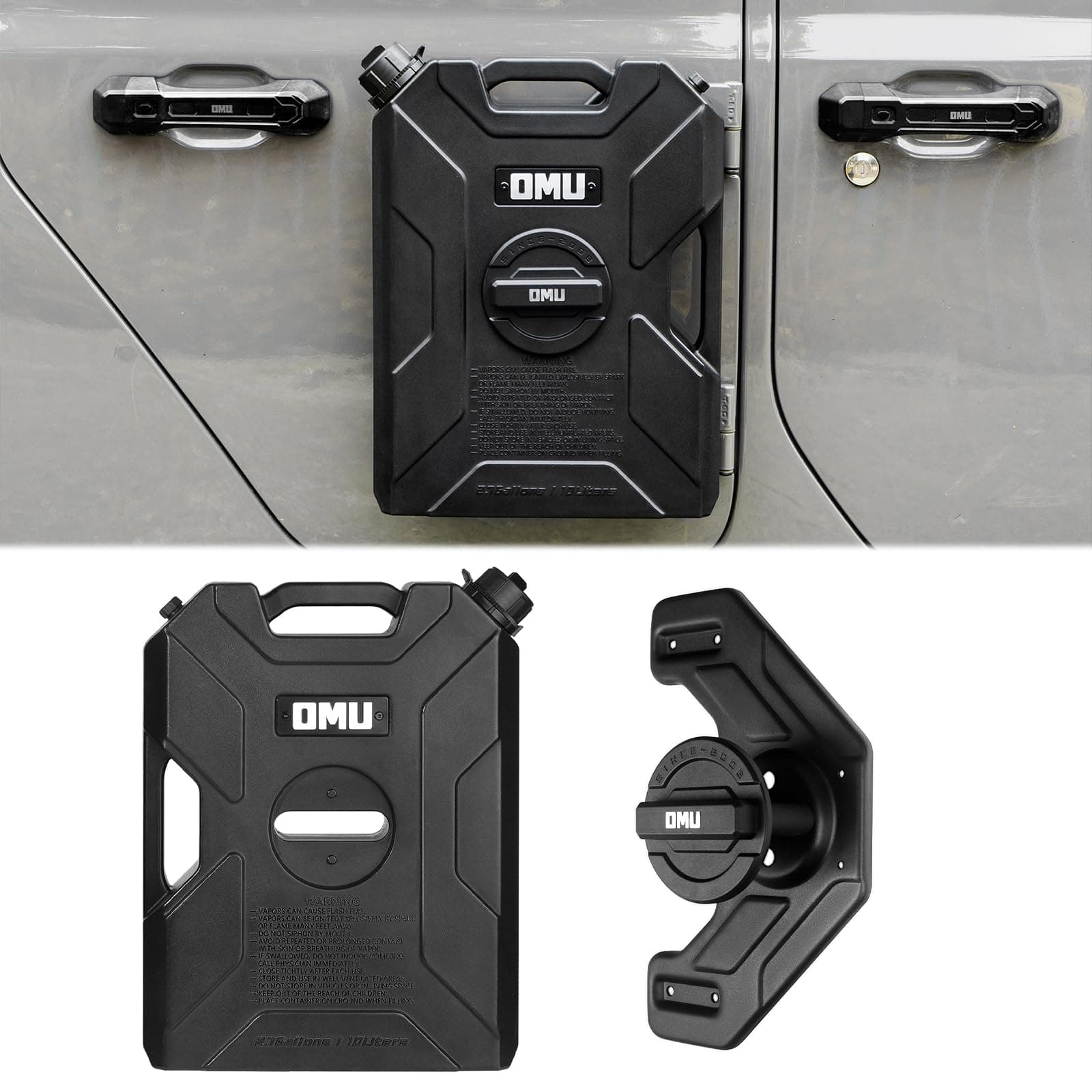 MAIKER 2.64 Gallon/10L Door Hinge Container and Mount Set Compatible with 2007-2024 Jeep Wrangler JK JL Gladiator JT, Backing Plate with Spout Backup Water Storage Can,1PCS