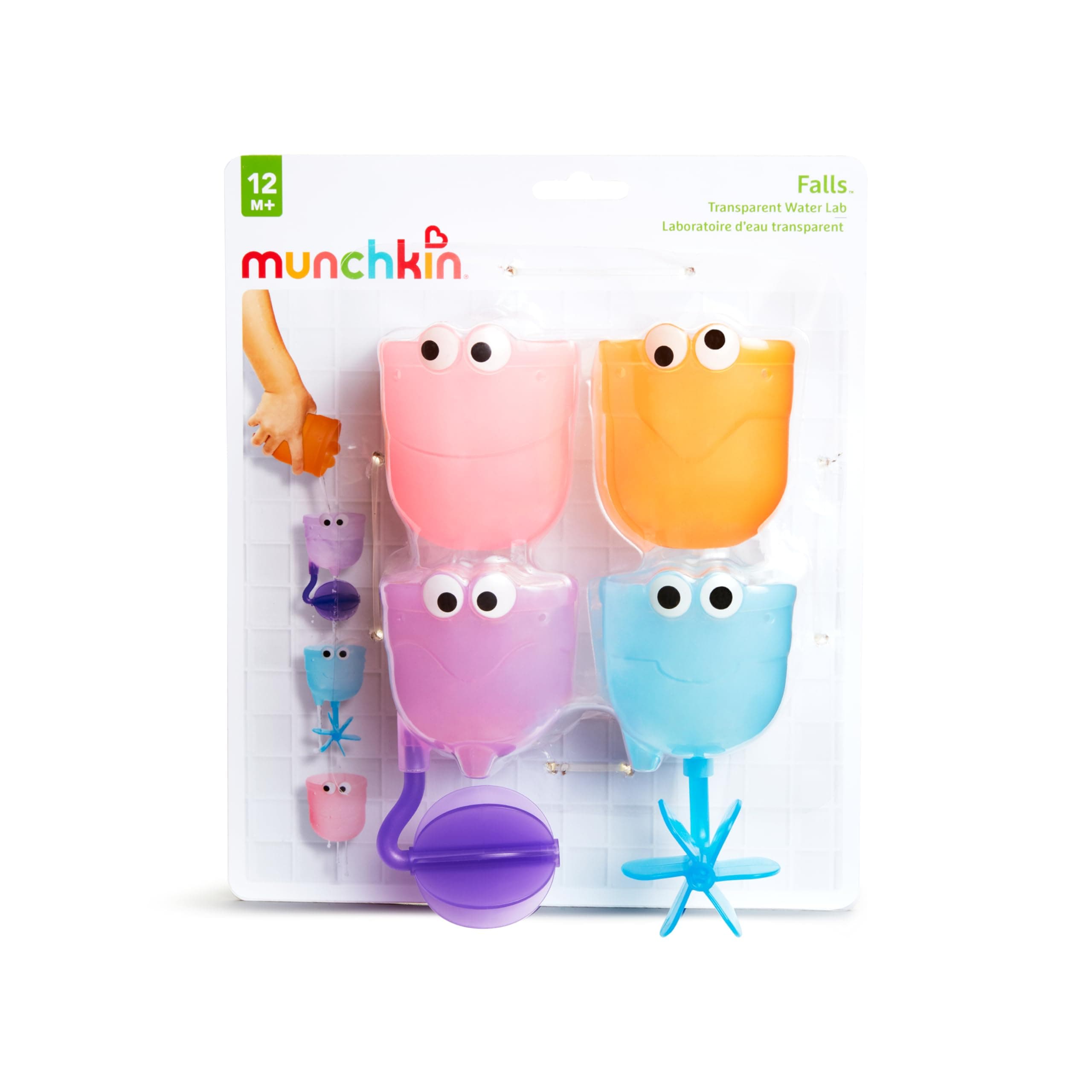 Munchkin Falls™ Bath Scoop & Pour Set , bath toy, bath activity fun, colorful toy to keep kids engaged, infant/baby/toddler/kids, 12 Months and above. Pack of 4