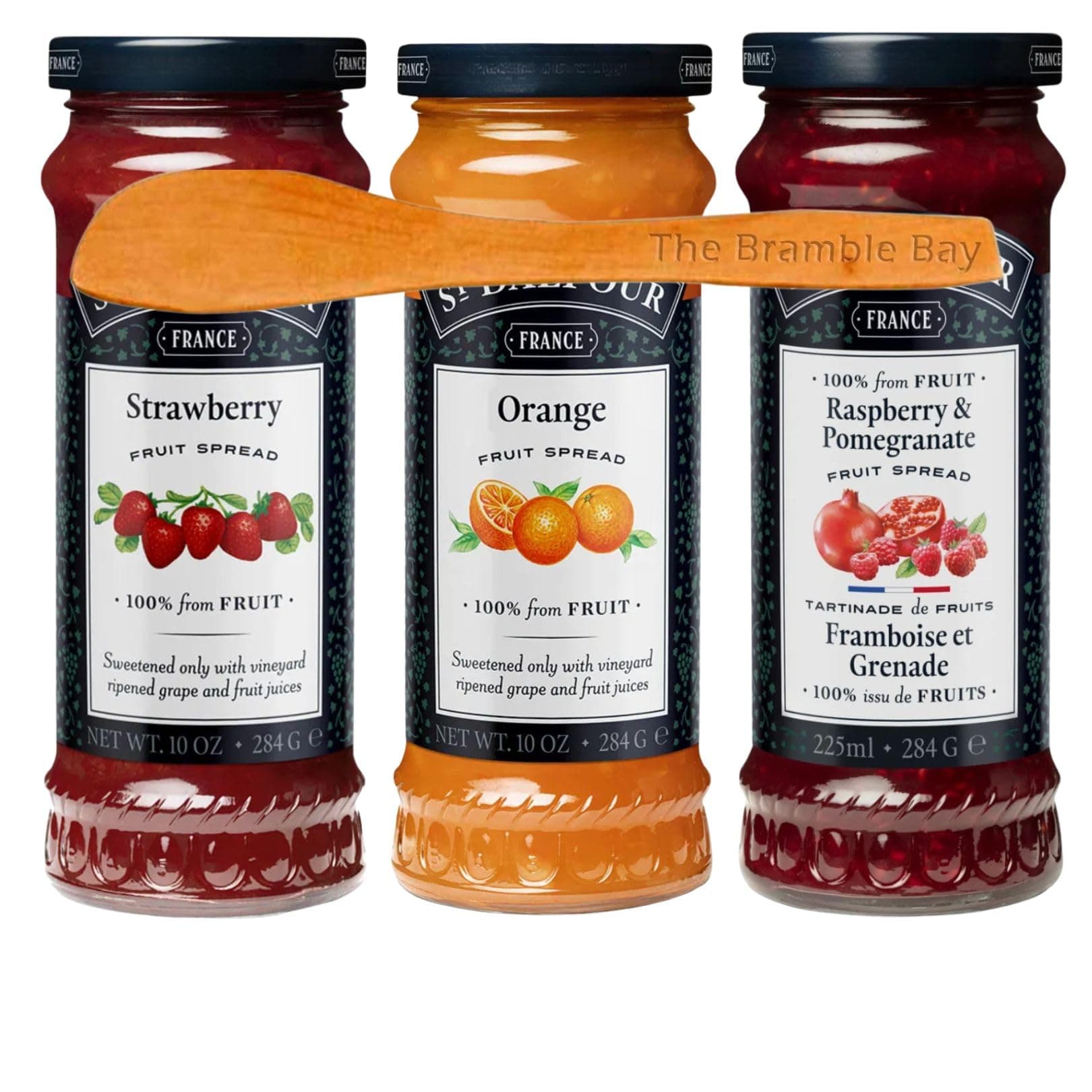 Jams & Preserves bundle includes Fruit Spreads Strawberry Jam 284g, Orange, Raspberry, Wooden spreader