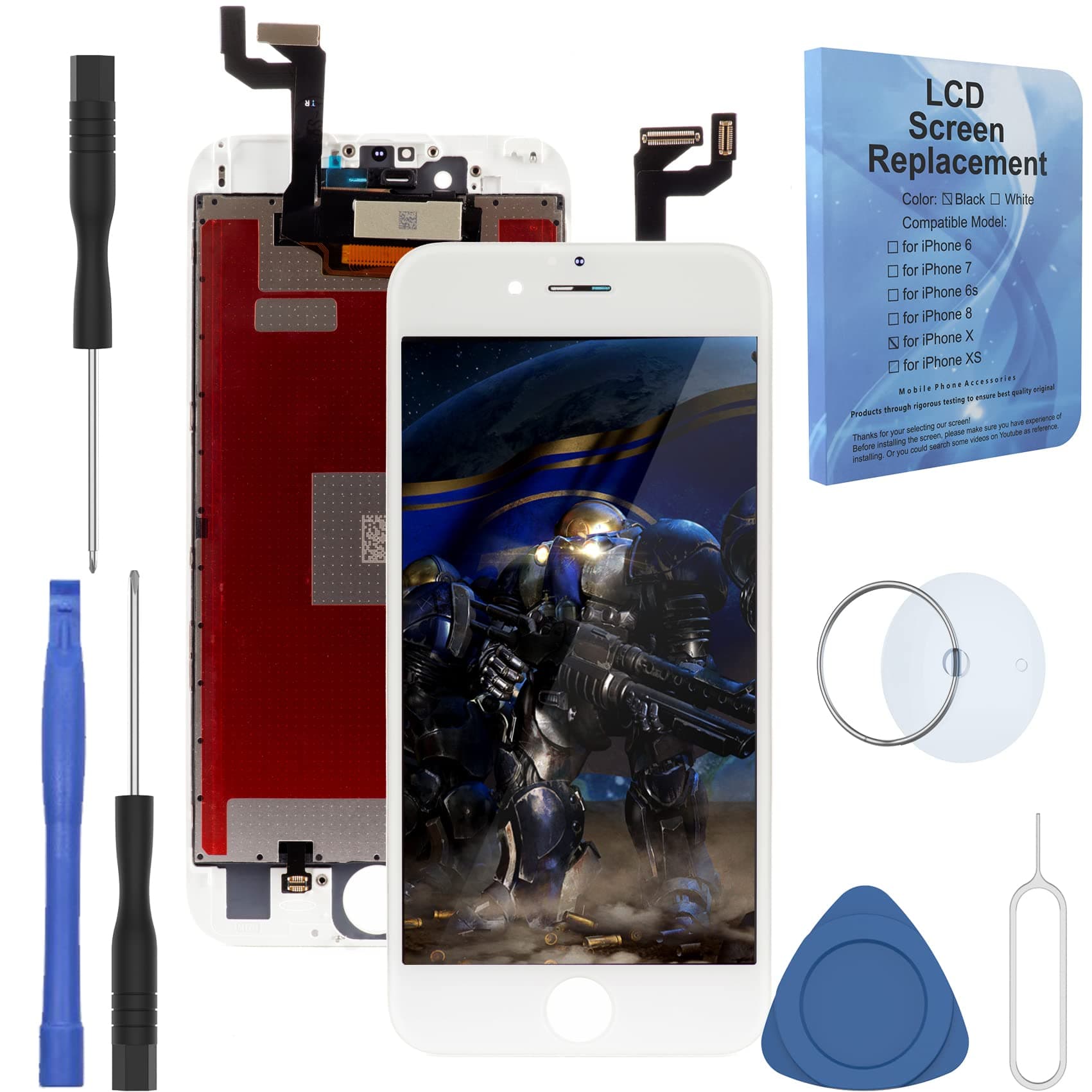 passionTR White for iPhone 6S Plus 5.5 6S+ Inch Front Glass LCD Digitizer Display 3D Touch Screen Replacement Full Complete Frame Assembly with Repair Tools Kit