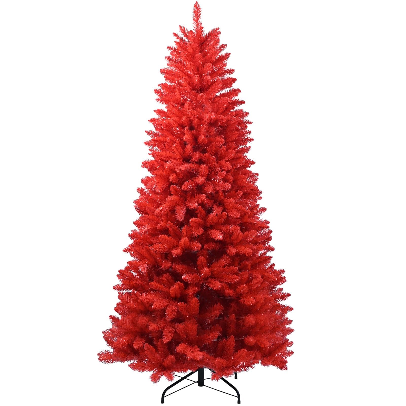Kadunmina 7ft Artificial Red Christmas Tree Halloween Tree Premium Hinged Spruce Full Real Red Xmas Tree with 1066 Branch Tips Easy to Assemble Includes Metal Foldable Stand