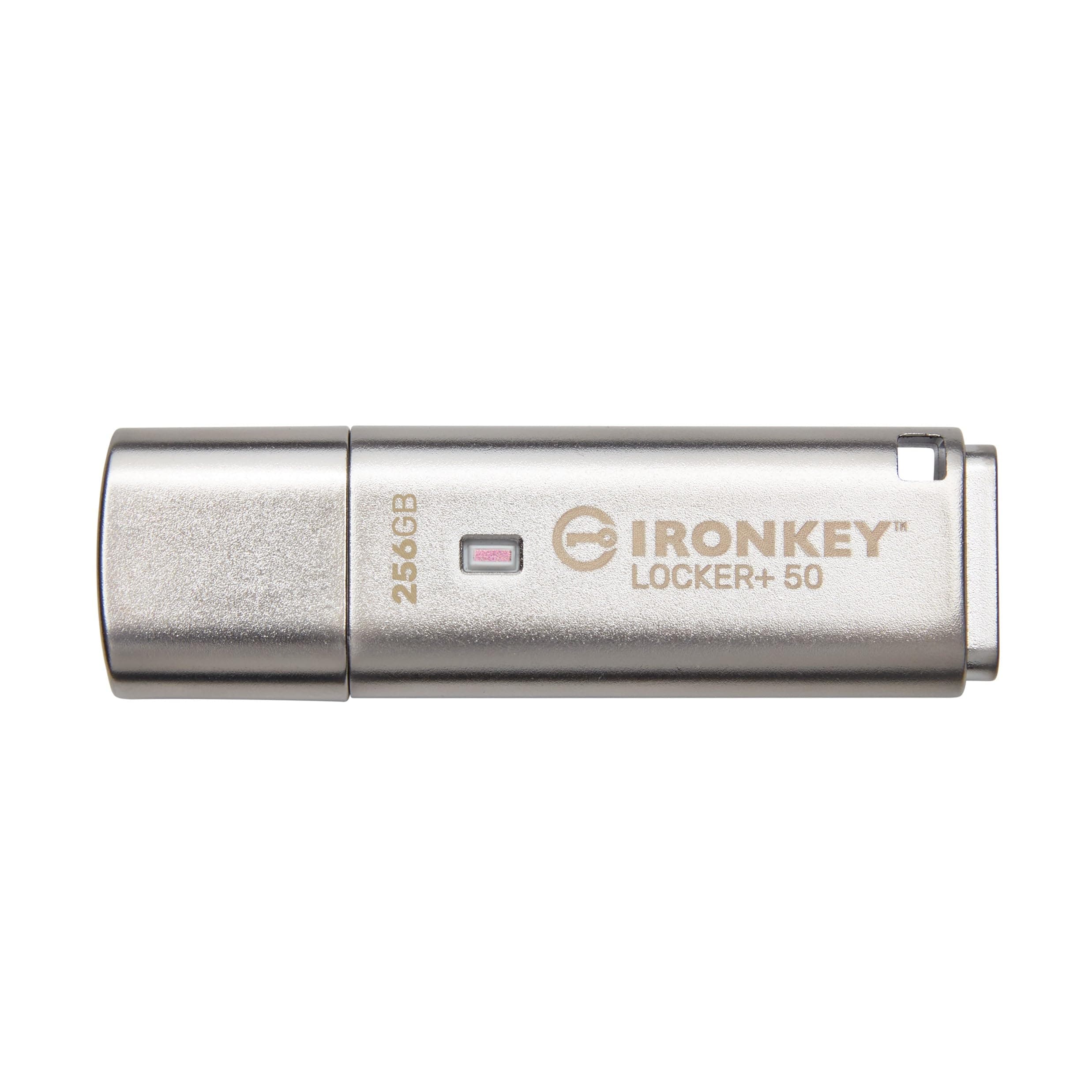 Kingston IronKey Encrypted USB Drive 256GB USB3.2 (Gen1)/3.1/3.0 XTS-AES Encryption Multi-Password IronKey Locker+ 50 IKLP50/256GB