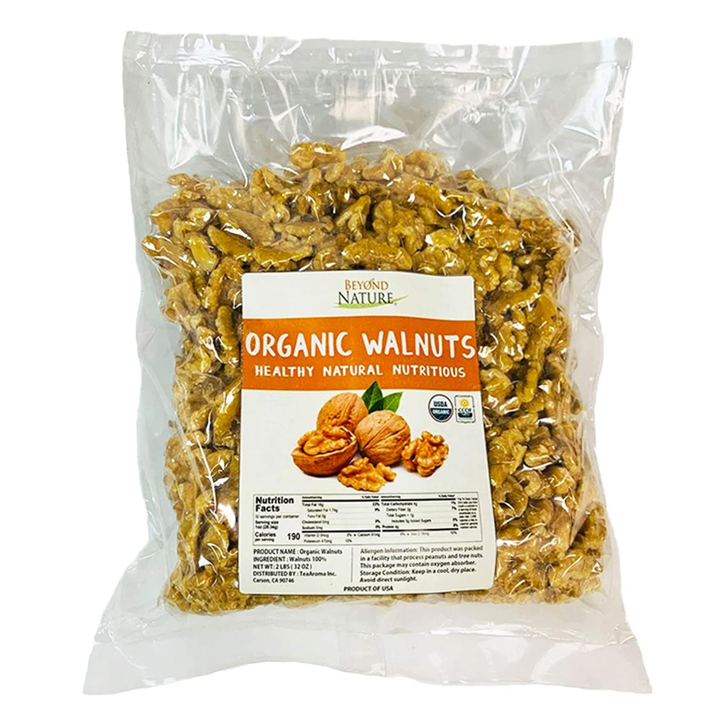 Beyond Nature Organic Raw Walnuts – Unsalted 2 Pound (32 oz) Vacuum Sealed, Non GMO, No Salt, Low Carb, Keto Friendly & Vegan Snack