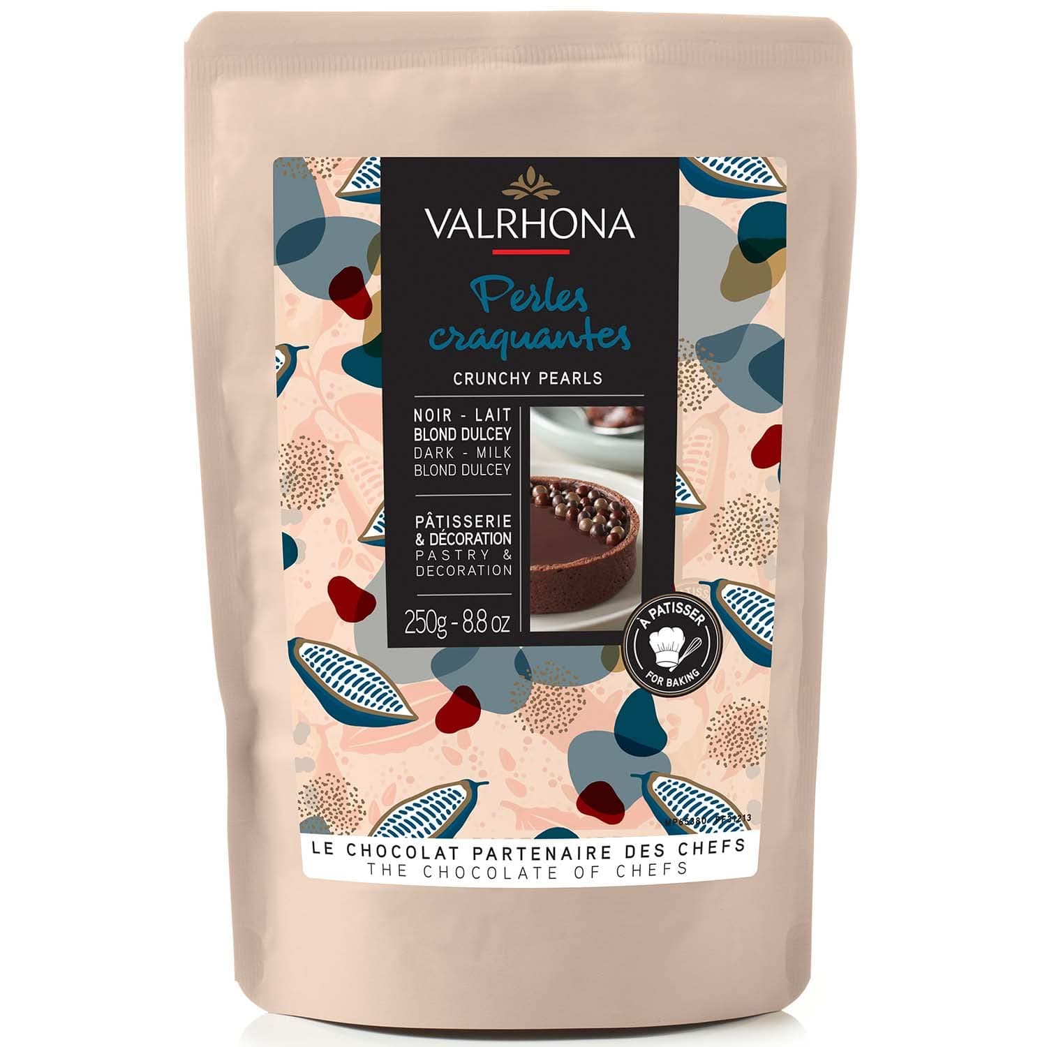 VALRHONABaking Pearls. Better than Chocolate Chips. Crispy Puffed Rice Coated in Milk & Dark Chocolate and Dulcey. Baking Stable. Great Topping and Texture for Baked Goods. 250g (Pack of 1)