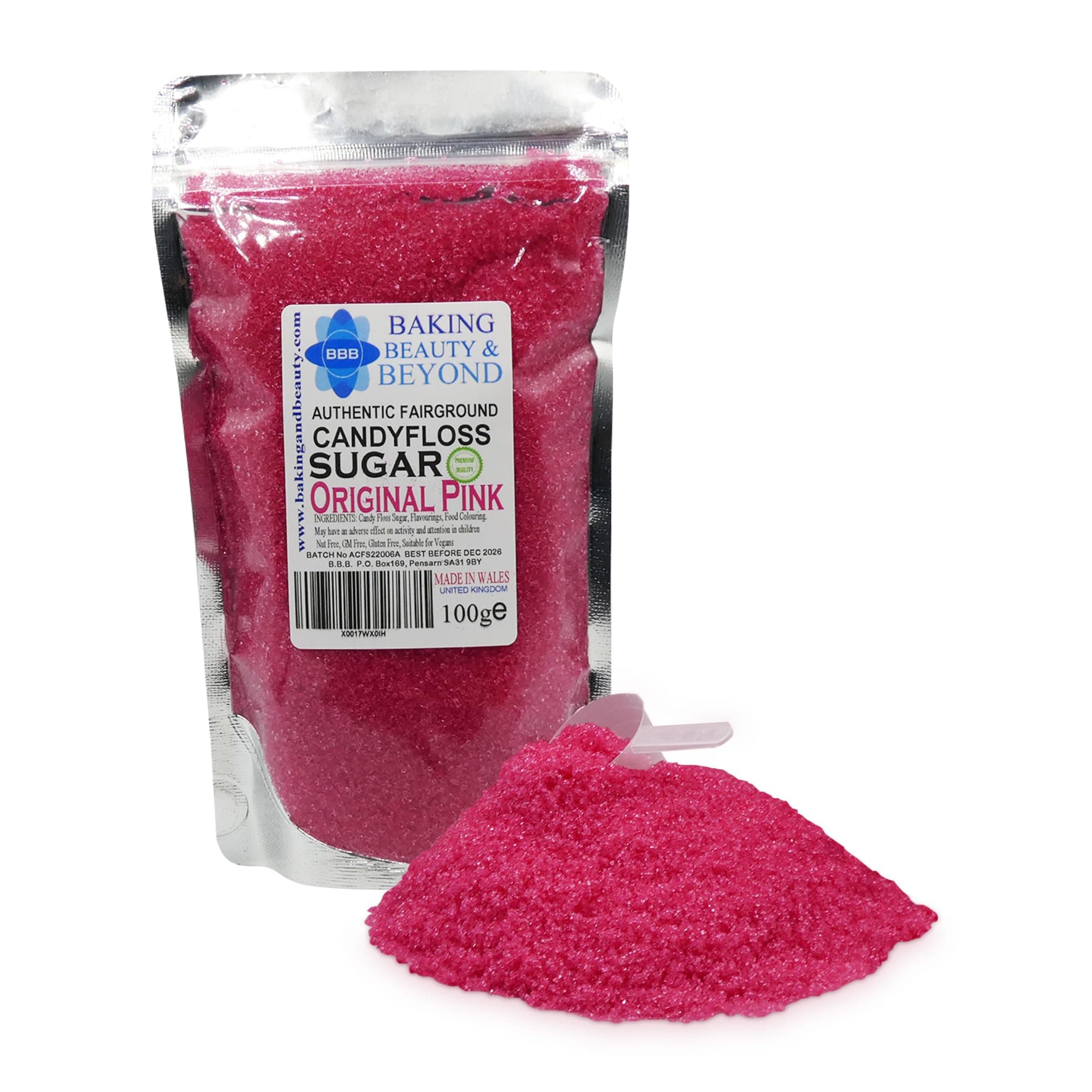Baking, Beauty & Beyond Premium Floss Sugar for Cotton Candy - Cotton Candy Flossing Sugar with Natural Ingredients, Perfect for Every Occasion, Bulk Floss Sugar 100g - Original Pink Flavour