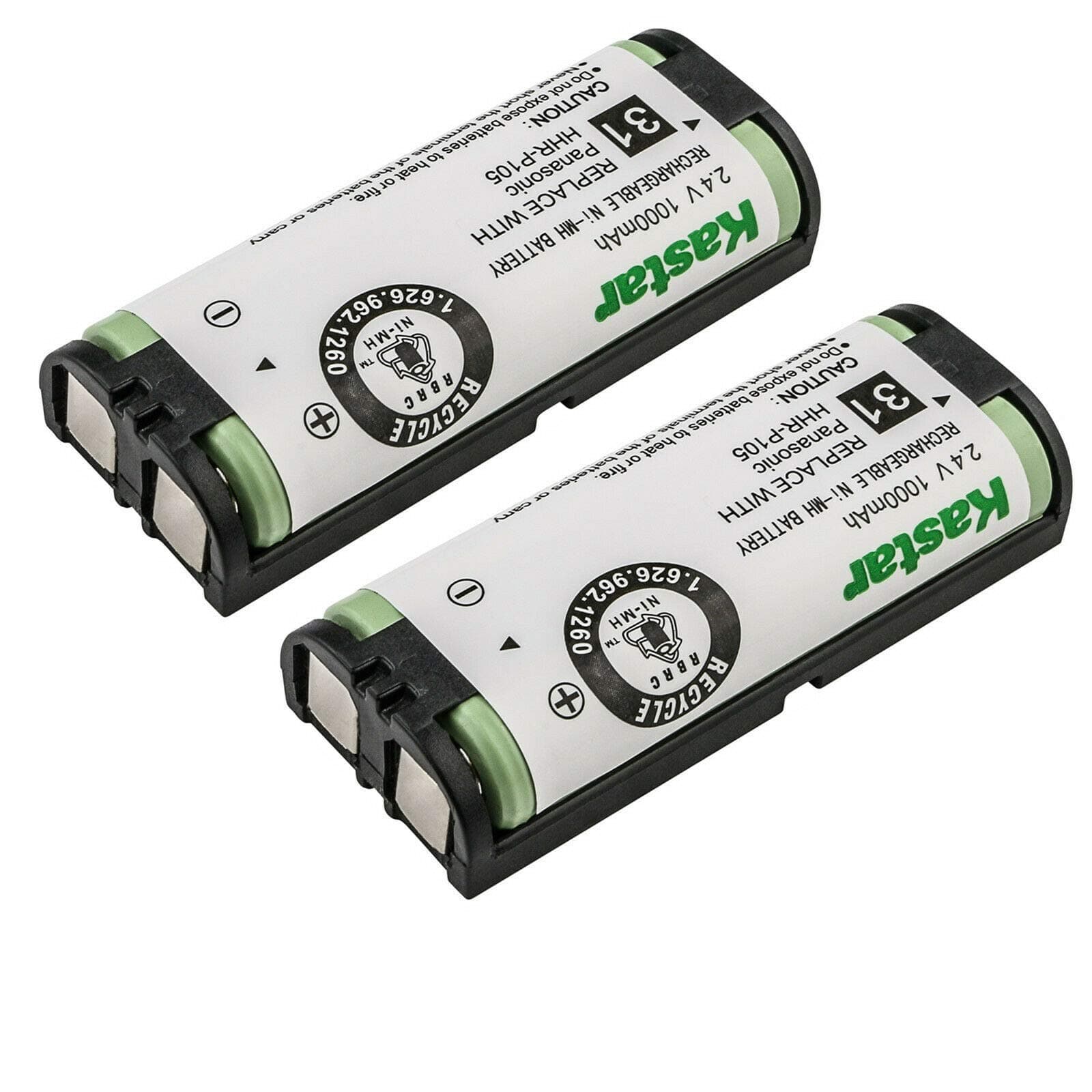 Kastar 2-Pack HHR-P105 Battery Replacement for Panasonic HHR-P105 HHRP105 Type 31, Panasonic KX-TGA241 KXTGA241 KX-TGA570 KXTGA570 KX-TGA670 KXTGA670 KX246 KX5766 KX-FG2451 KX-TG670 KX-TG2424 Hanset