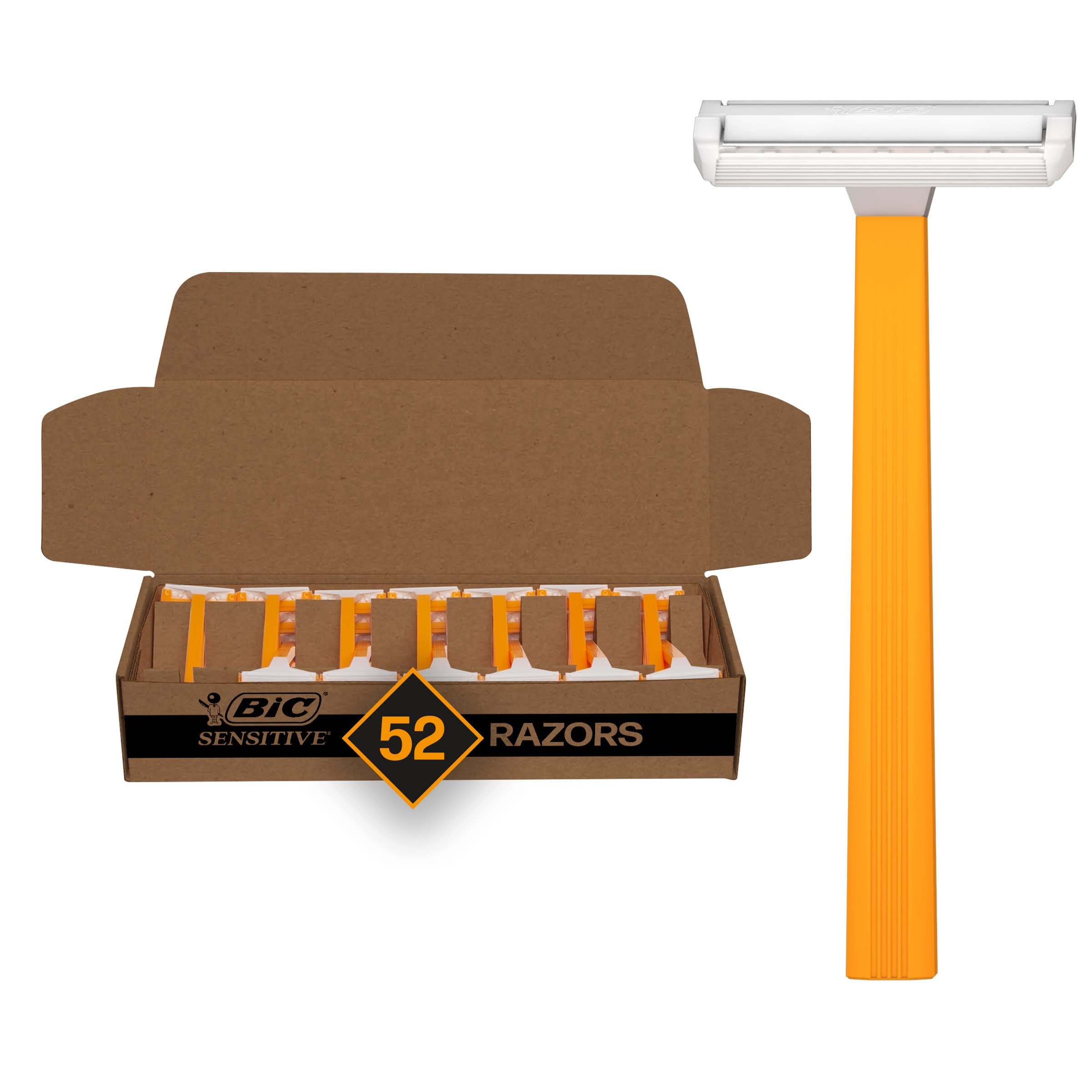 BIC Sensitive Men’s Disposable 1-Blade Razors, Smooth Shave with Lightweight Handle, 52-Pack