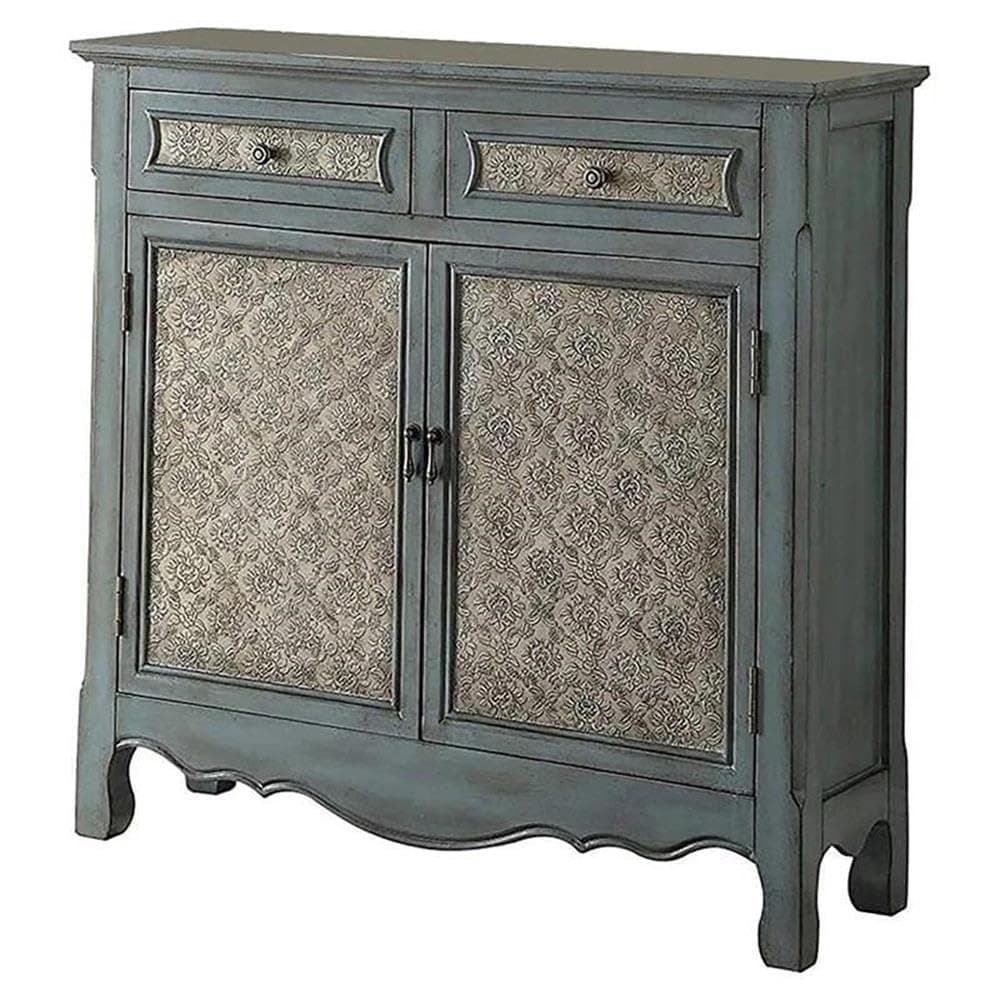AcmeWinchell 2 Drawers Wooden Console Table with 2 Doors in Antique Blue