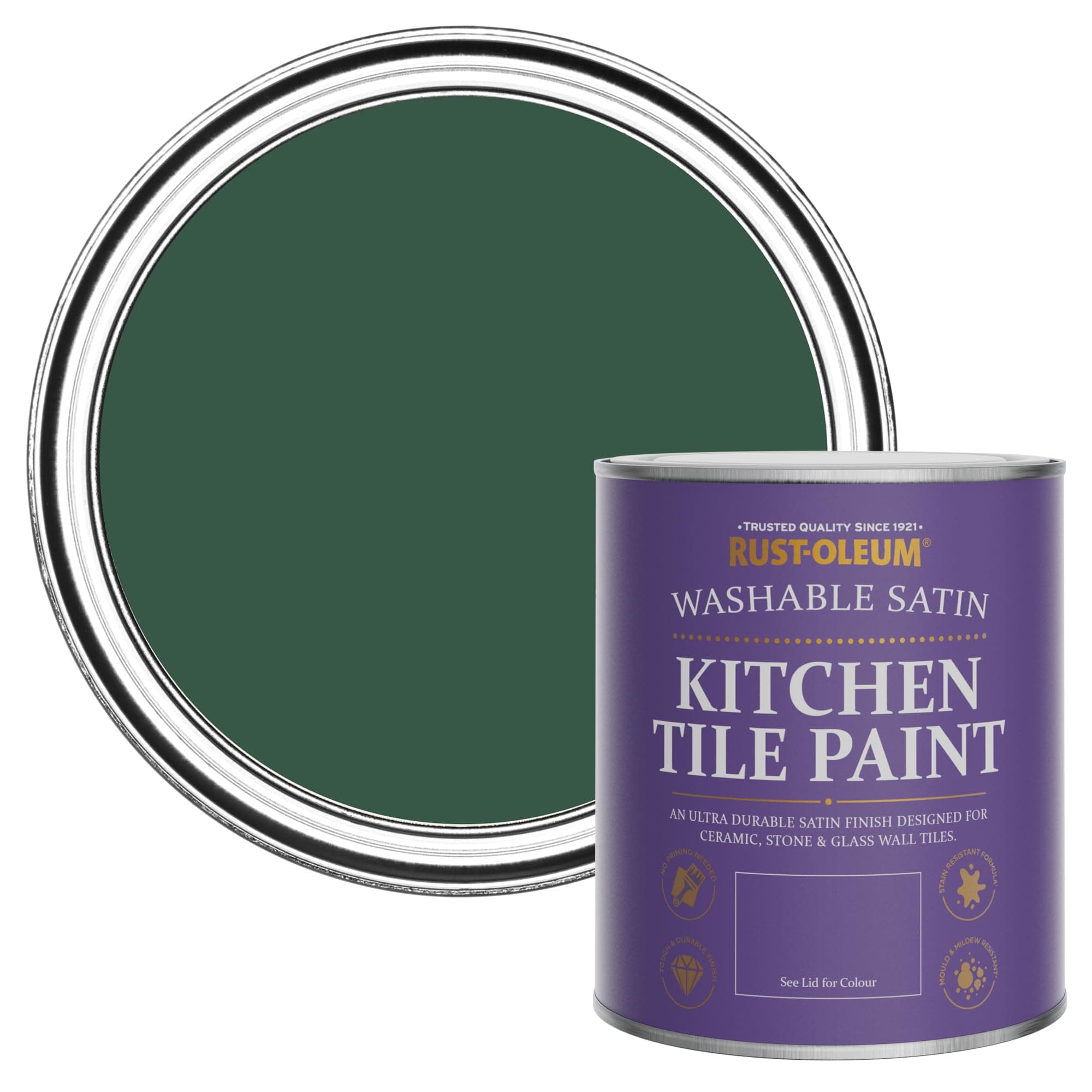 Rust-Oleum Green Water-Resistant Kitchen Tile Paint in Satin Finish - The Pinewoods 750ml