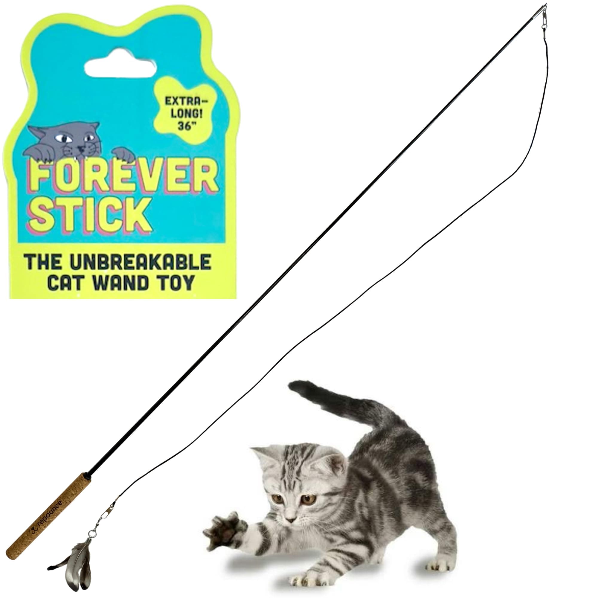- Forever Stick - The Unbreakable Cat Wand Toy, Durable Cat Toy Wand, Extra Long Cat String Toy, Cat Fishing Pole Toy for Bored Indoor Adult Cats, Cat Stick Toy, Cat Feather Wand, Cat Teaser Wand