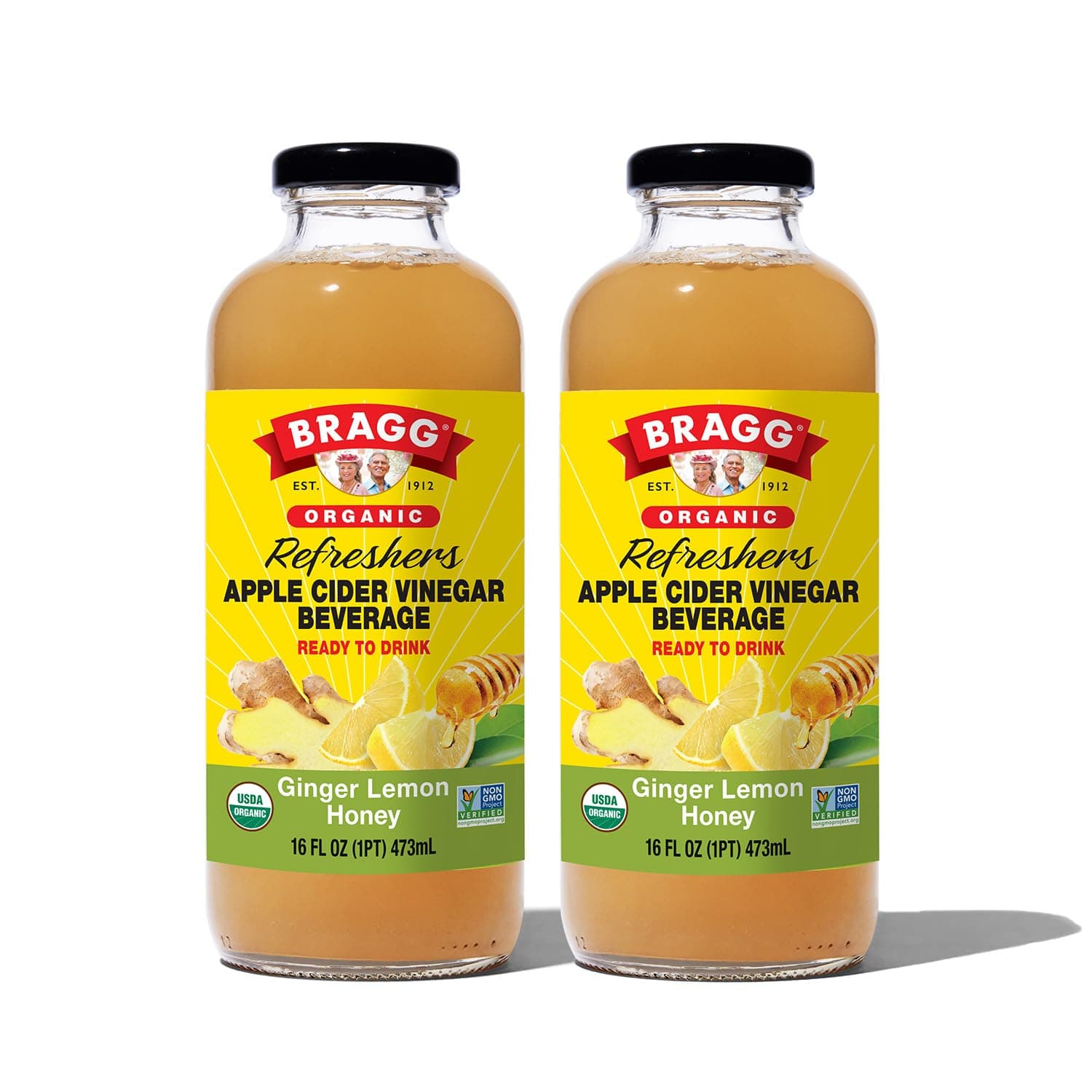Bragg Ginger Lemon Honey Apple Cider Vinegar Refresher - (2 Pack) 16 fl oz - Raw and Unfiltered