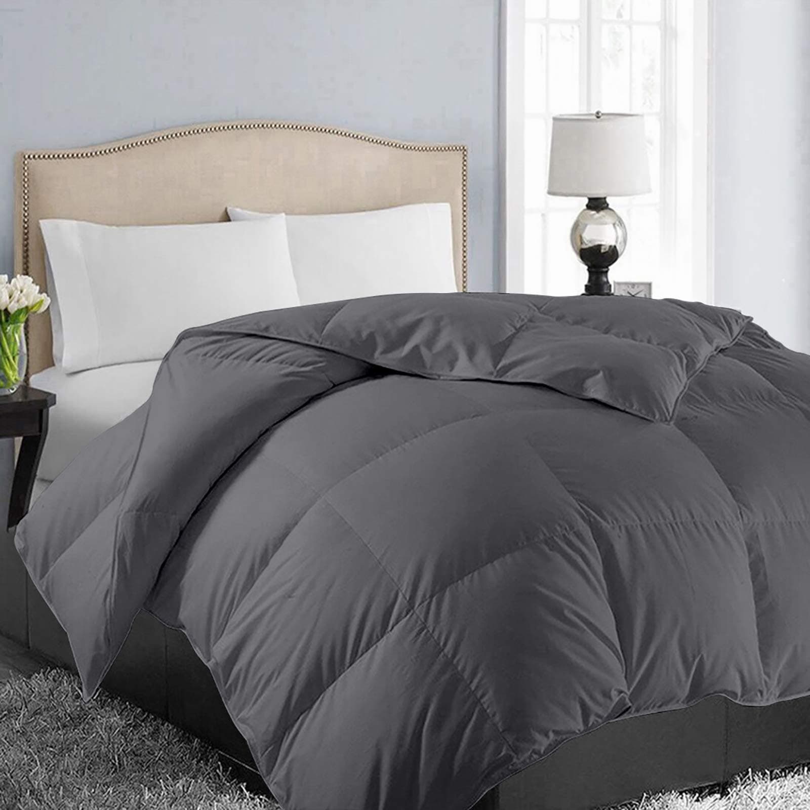 King Size Down Alternative Comforter - Quilted Duvet Insert for All Seasons, Soft Lightweight with Corner Tabs, Summer Winter Warm Bedding, Dark Grey 90x102 Inches
