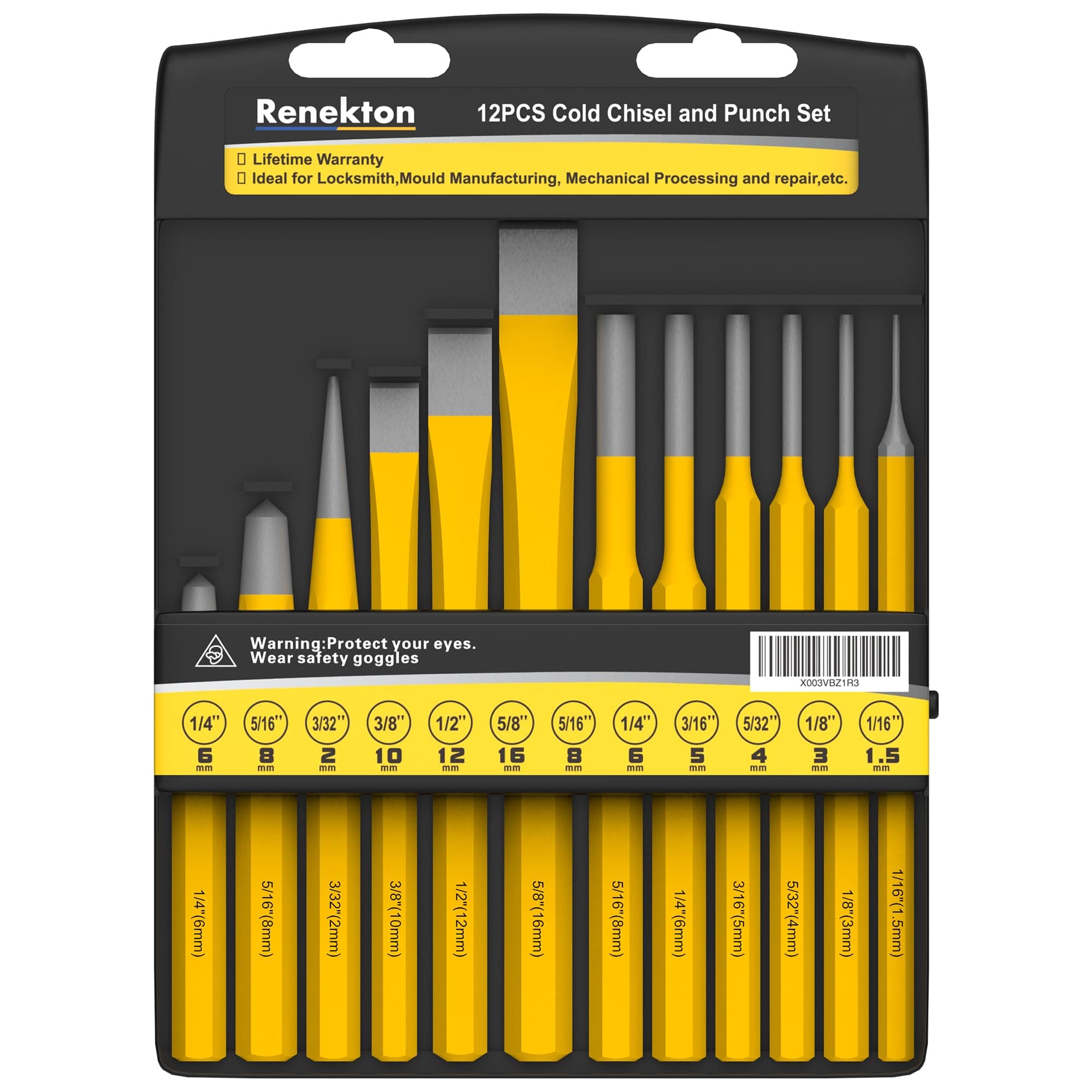 Renekton Punch and Chisel Set, Including Taper Punch, Cold Chisels, Pin Punch, Center Punch, 12 Piece