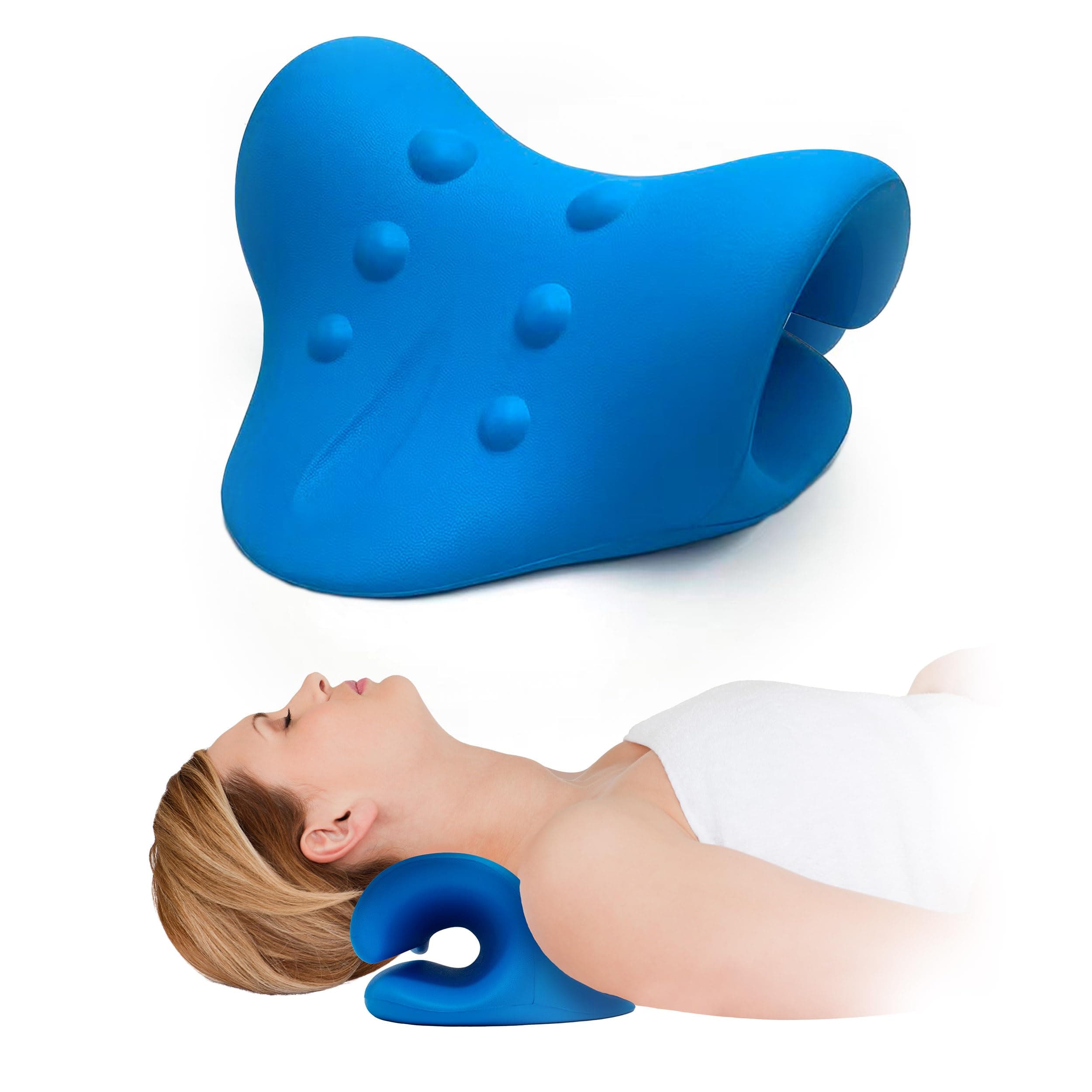 Neck Cloud Pillow - Comfort and Pain Relief Through Cervical Decompression - Relaxes Neck and Shoulders - Ultra Soft Natural Curve Restorer Made from Quality Plush Material – Blue