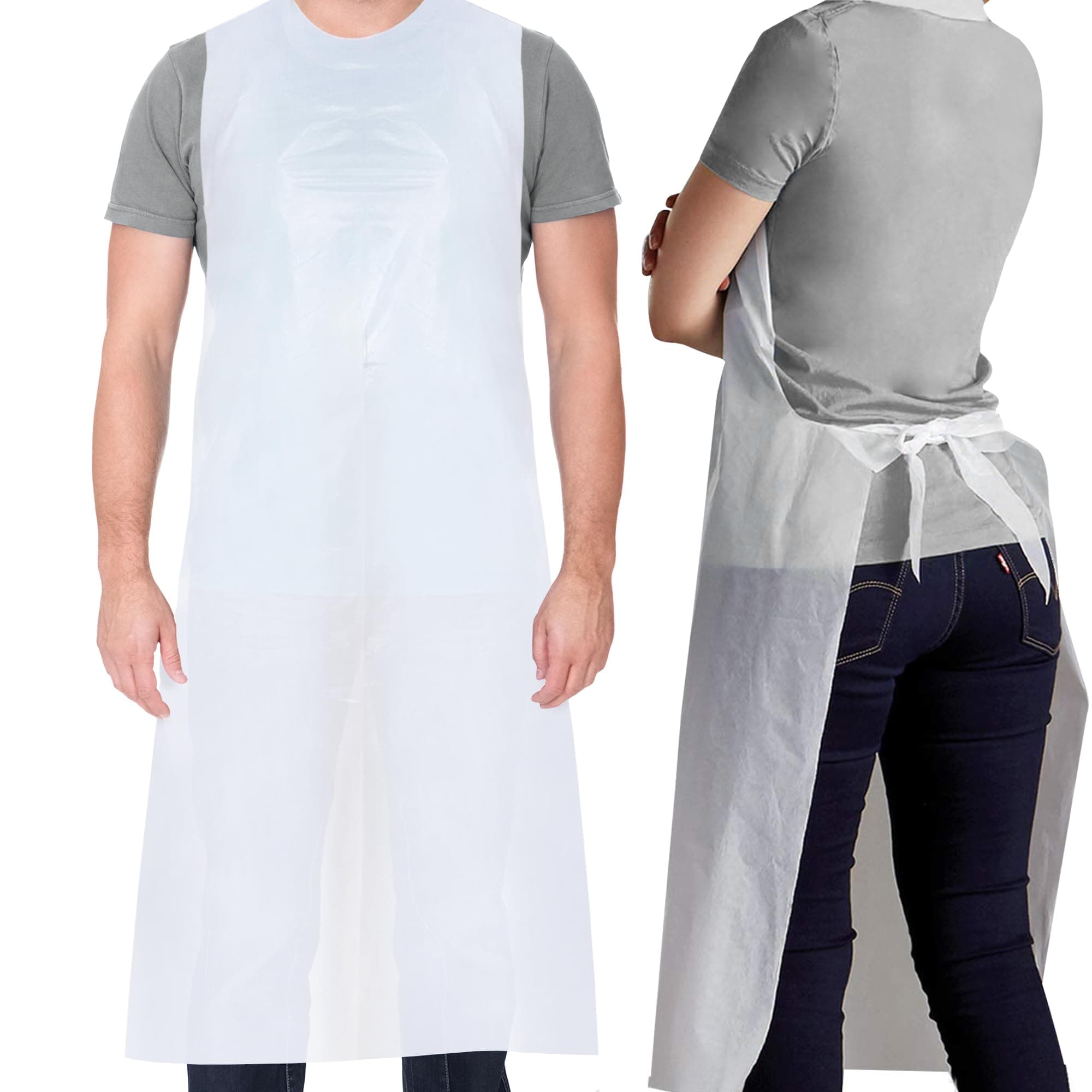 KEPLIN 100 x Strong Disposable White Polythene Aprons 20 Micron Multipurpose Manufactured Aprons with Fast Delivery