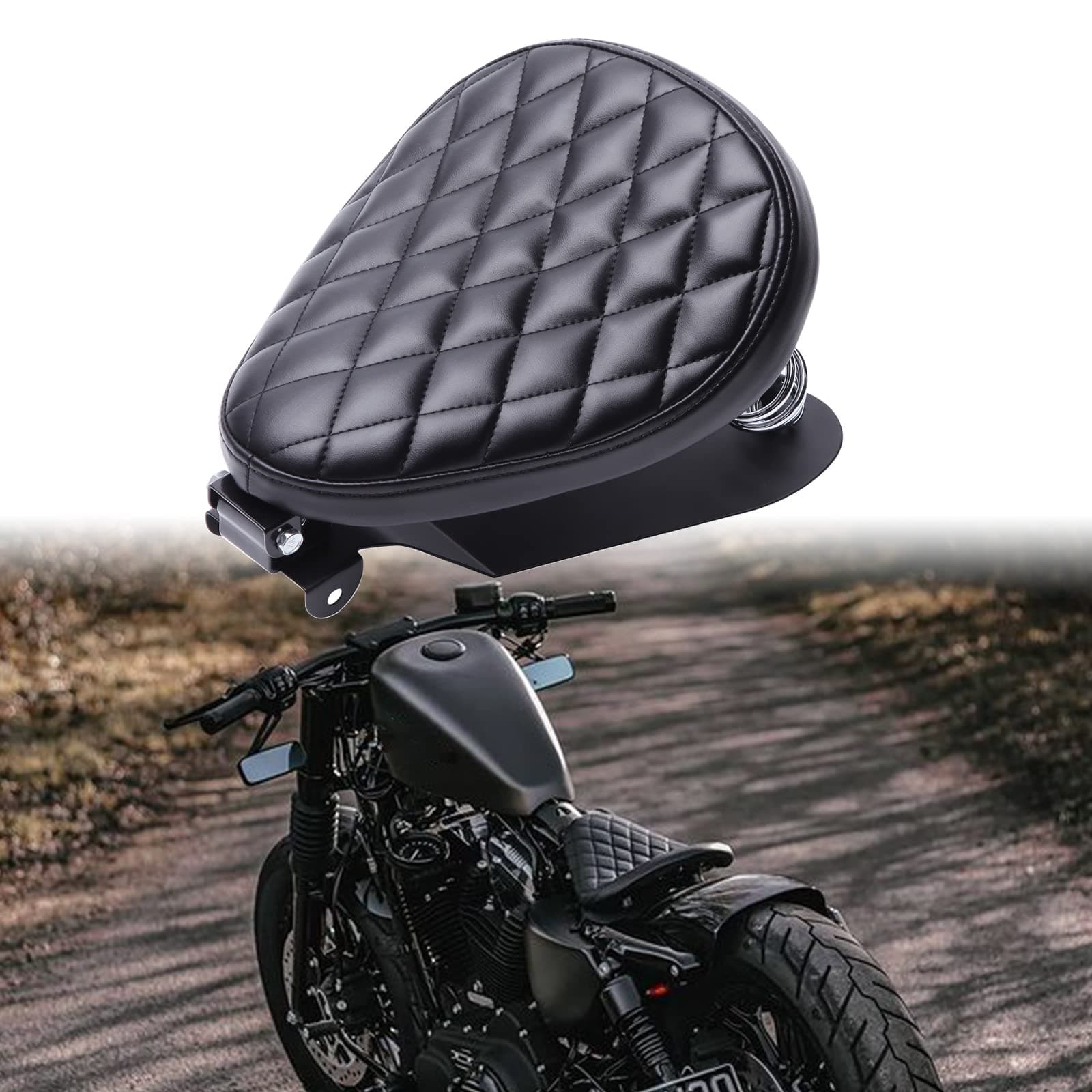 DREAMIZER Motorcycle Seat Cushion Driver Solo Seats with Spring Bracket PU Leather Compatible with Harley Honda Yamaha Kawasaki Sportster Iron 883 1200 Chopper Bobber Cafe Racer