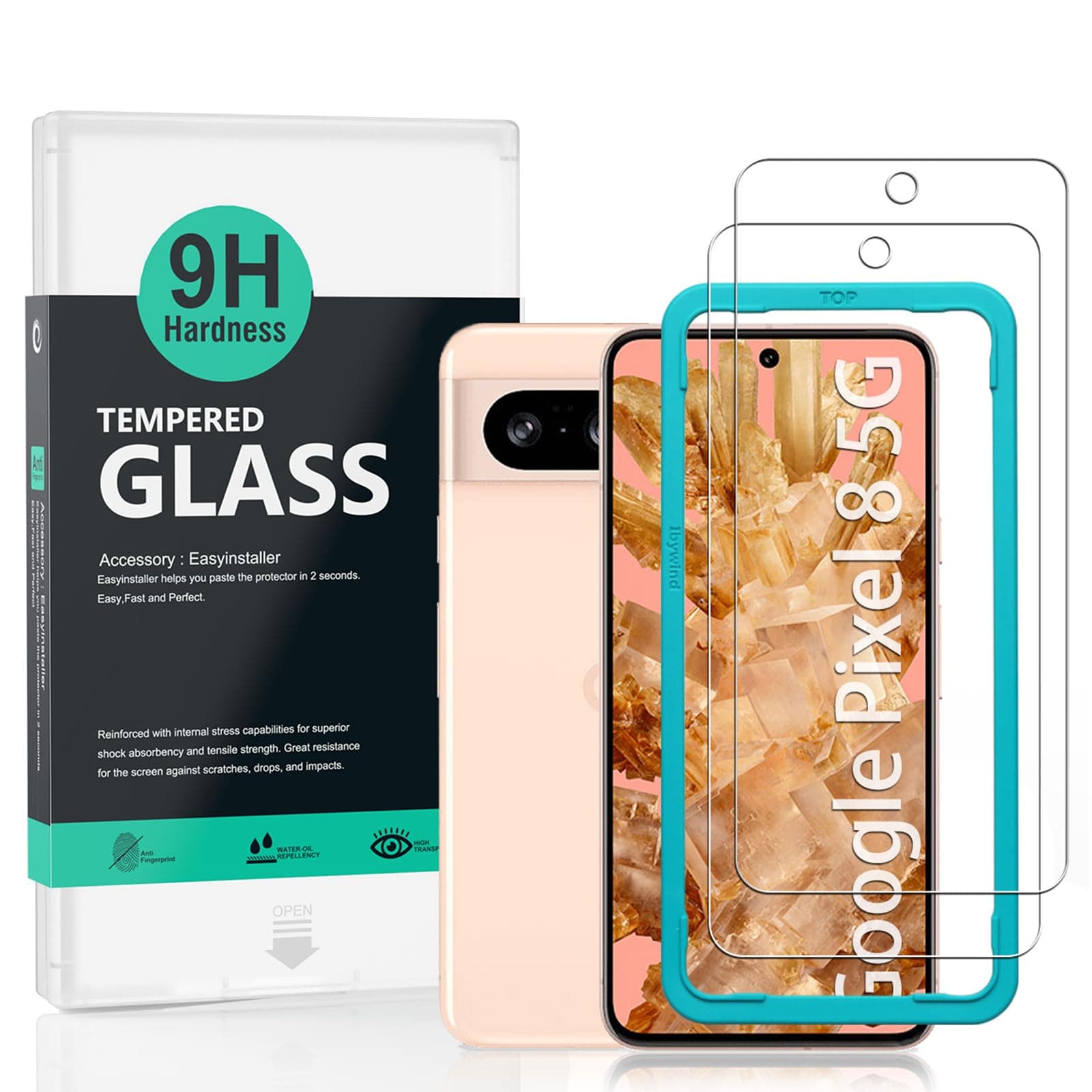 2 Pack Screen Protector For Google Pixel 8 5G 6.2",9H Hardness Tempered Glass,Easy to install