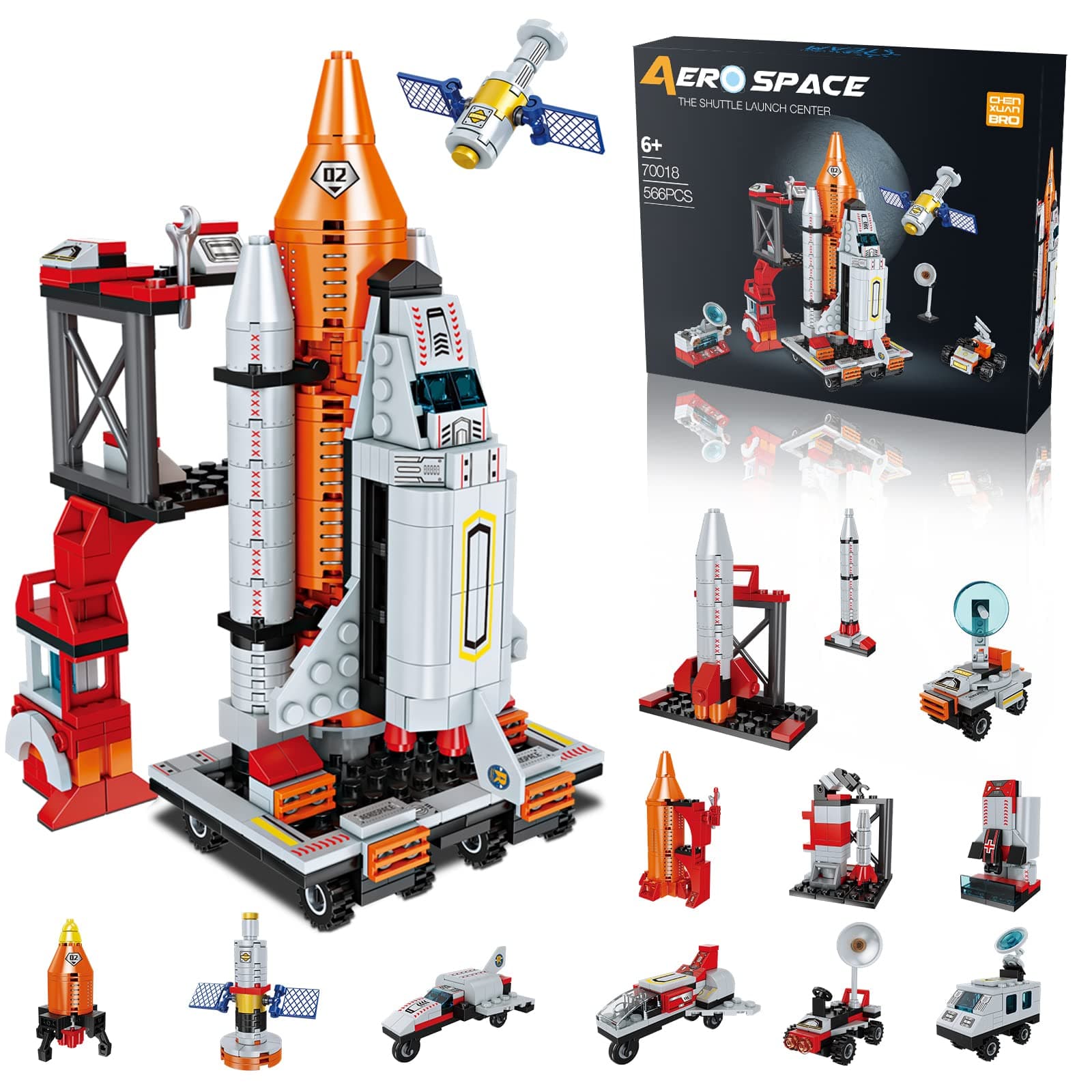 Space Exploration Shuttle Toys for 6 7 8 9 10 11 12 Year Old Boys 12-in-1 STEM Aerospace Building Kit Toy with Heavy Transport Rocket and Launcher Best Gifts for 6-12 Year Old Boys (566 P)