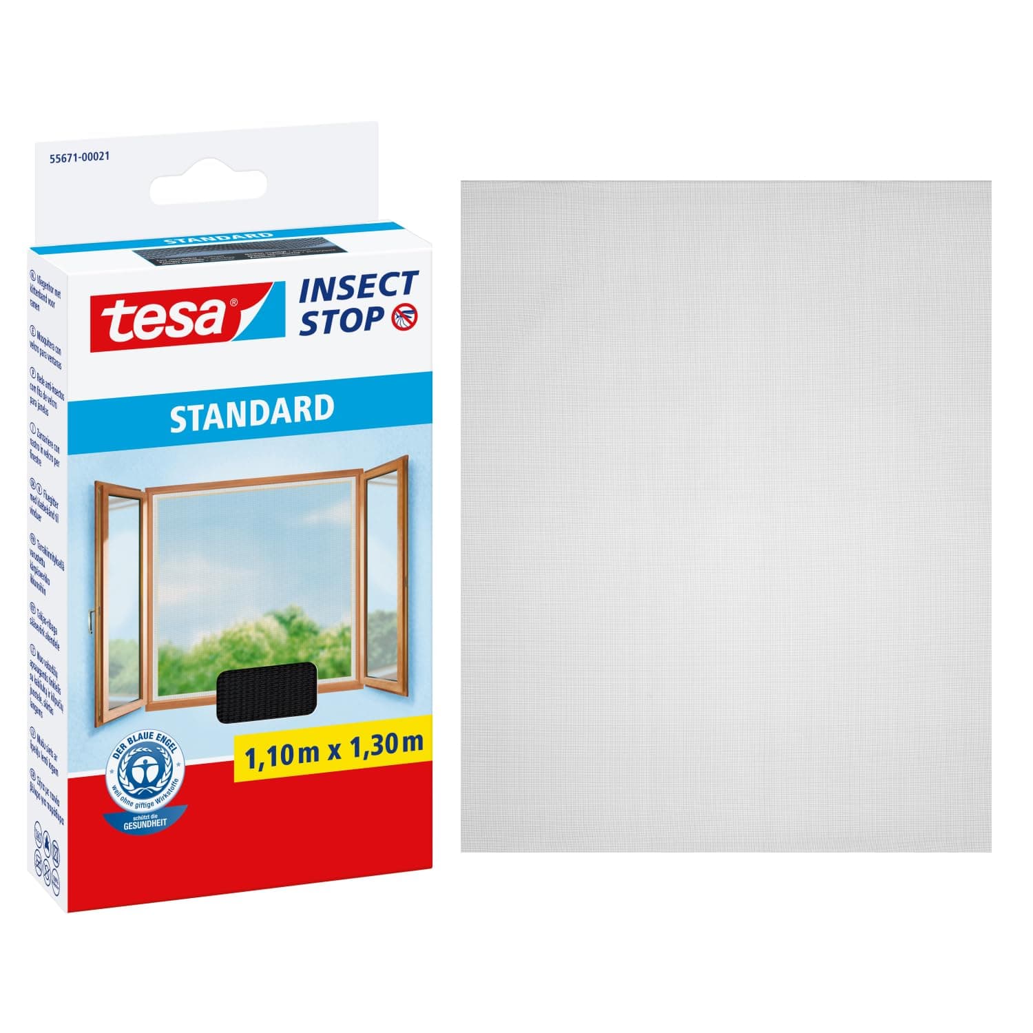 tesa Insect Stop Hook & Loop STANDARD for Windows - Self Adhesive Window Fly Screen - Cut to Desired Size - in Anthracite, 110 cm x 130 cm