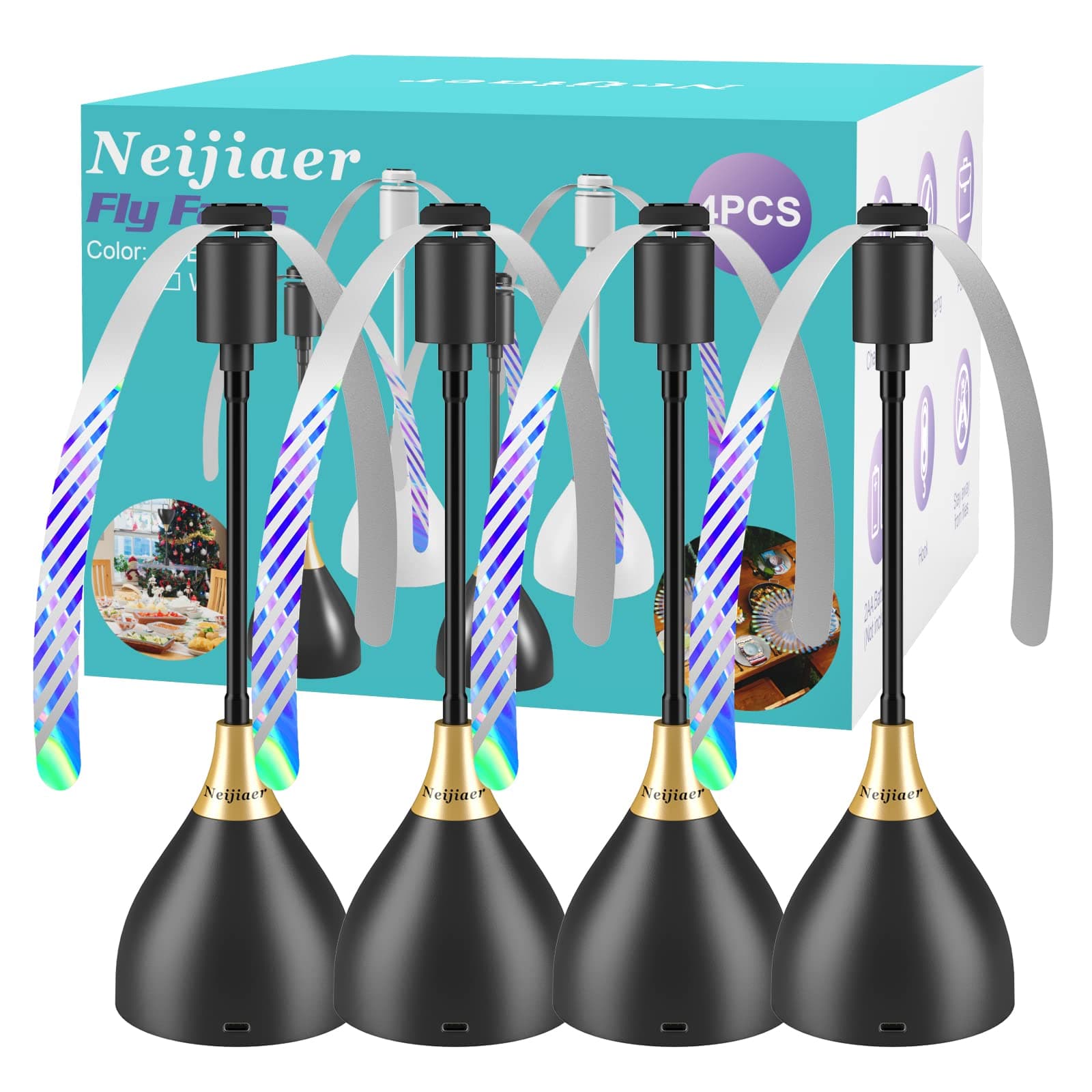 Fly Fans for Tables, Practical Fly Repellent Fan with Soft Blades, USB or Batteries Powered, Soundless and Portable Keeps Your Food Clean(4 Pack)