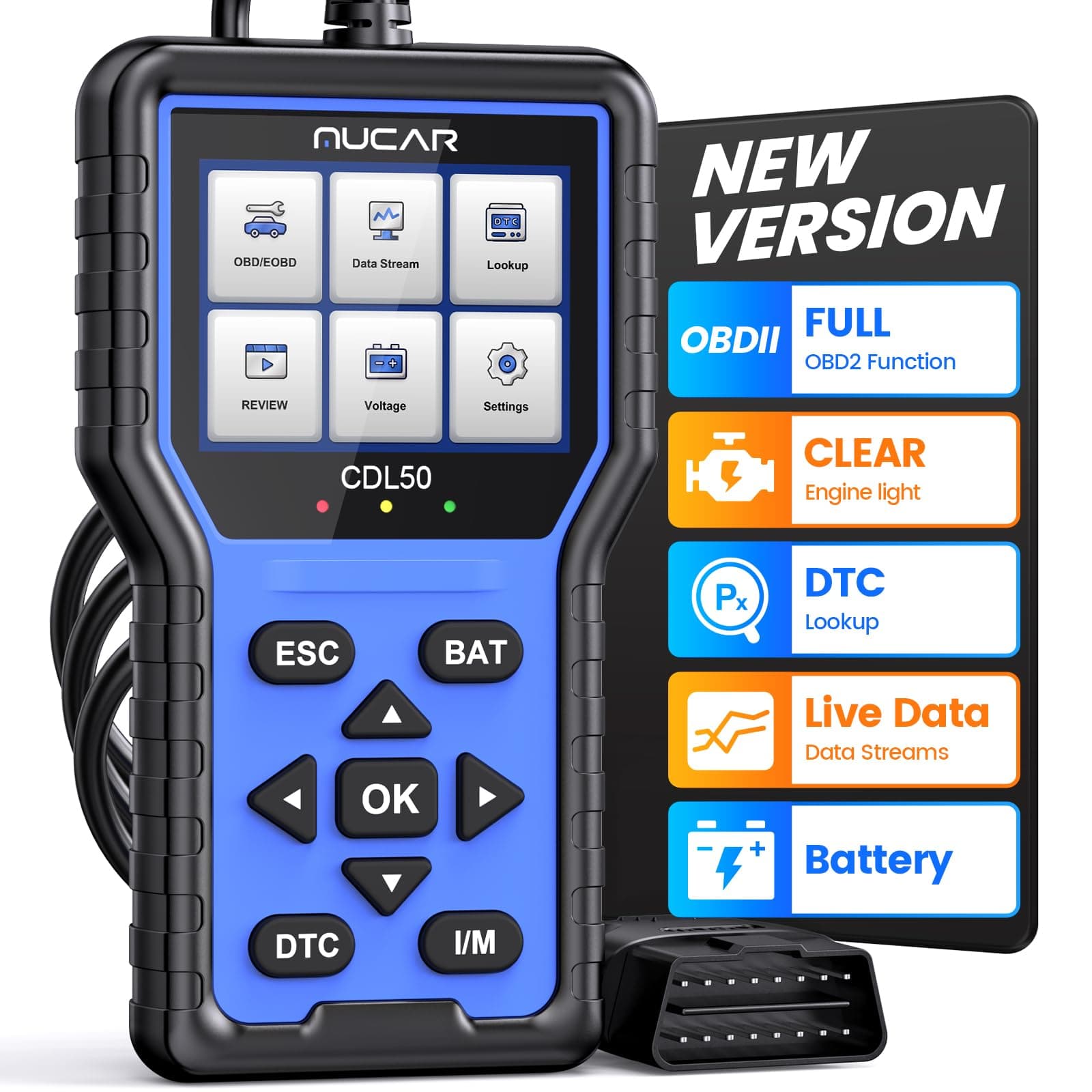 mucar CDL50 OBD2 Code Reader, Check Engine Light 10 OBD2 Functions, Car Fault Diagnostic Tool for Vehicle Performance Test, EVAP Smog OBD2 Diagnostic Tool