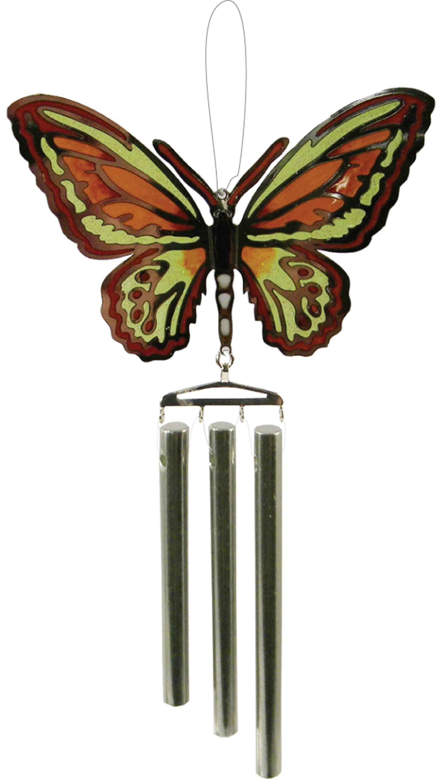 Chrome Plated Wind Chime Sun Catcher, Ornament or Magnet. Epoxy Butterfly