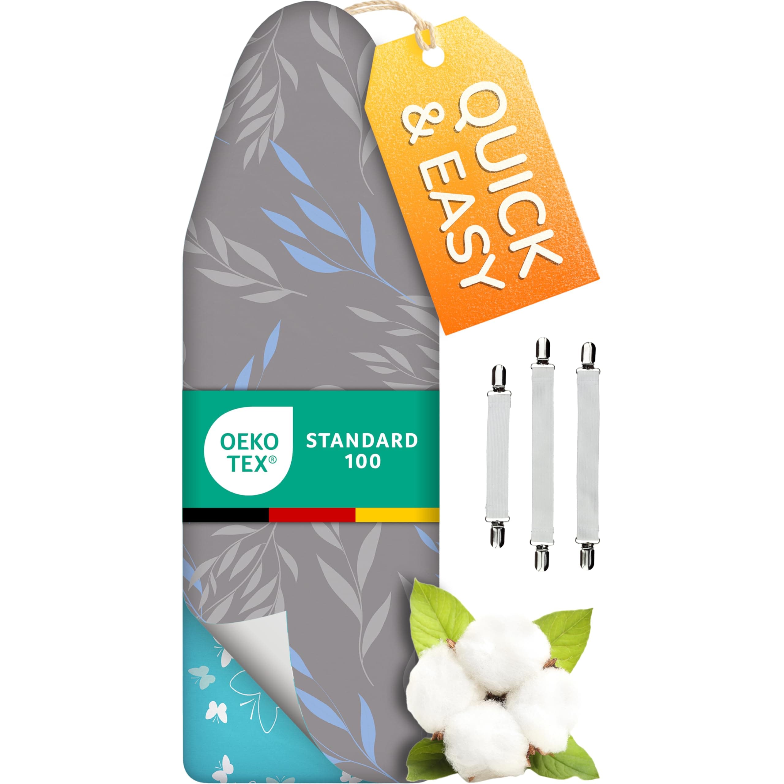 Super Soft 5 Layer Turbo Ironing Board Covers 125 x 45 cm - 50% faster with High Speed Steam Reflection, Made in Germany, 100% Cotton Top, 120 x 45, 5 sizes, XL for Dimensions 120-125 x 40-45 cm