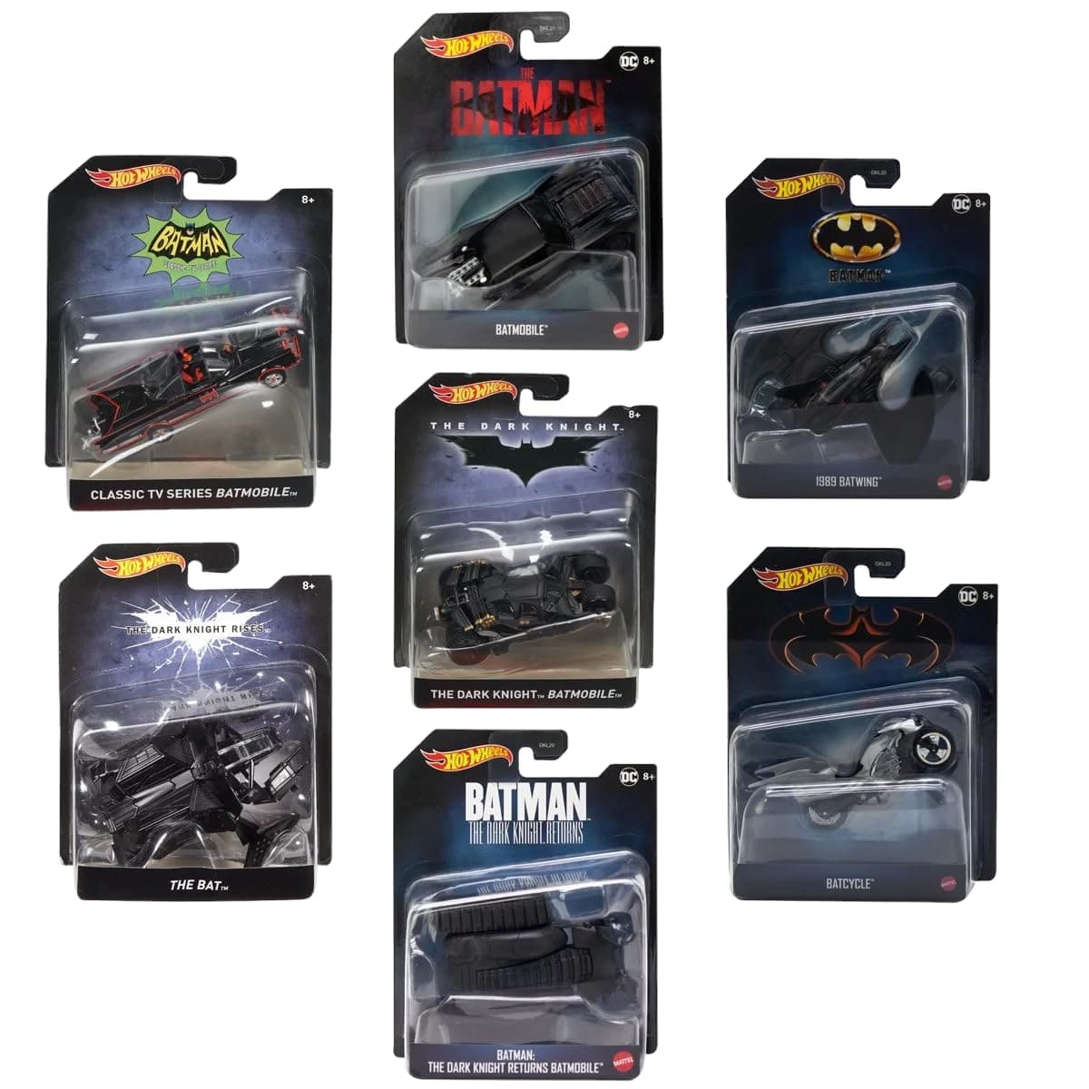 Hot Wheels Batman Die-Cast 7-Car Set – 1:50 Scale Complete Pack (DKL20‑956R) | Collector Edition Featuring Iconic Batmobiles & Bat-Fleet
