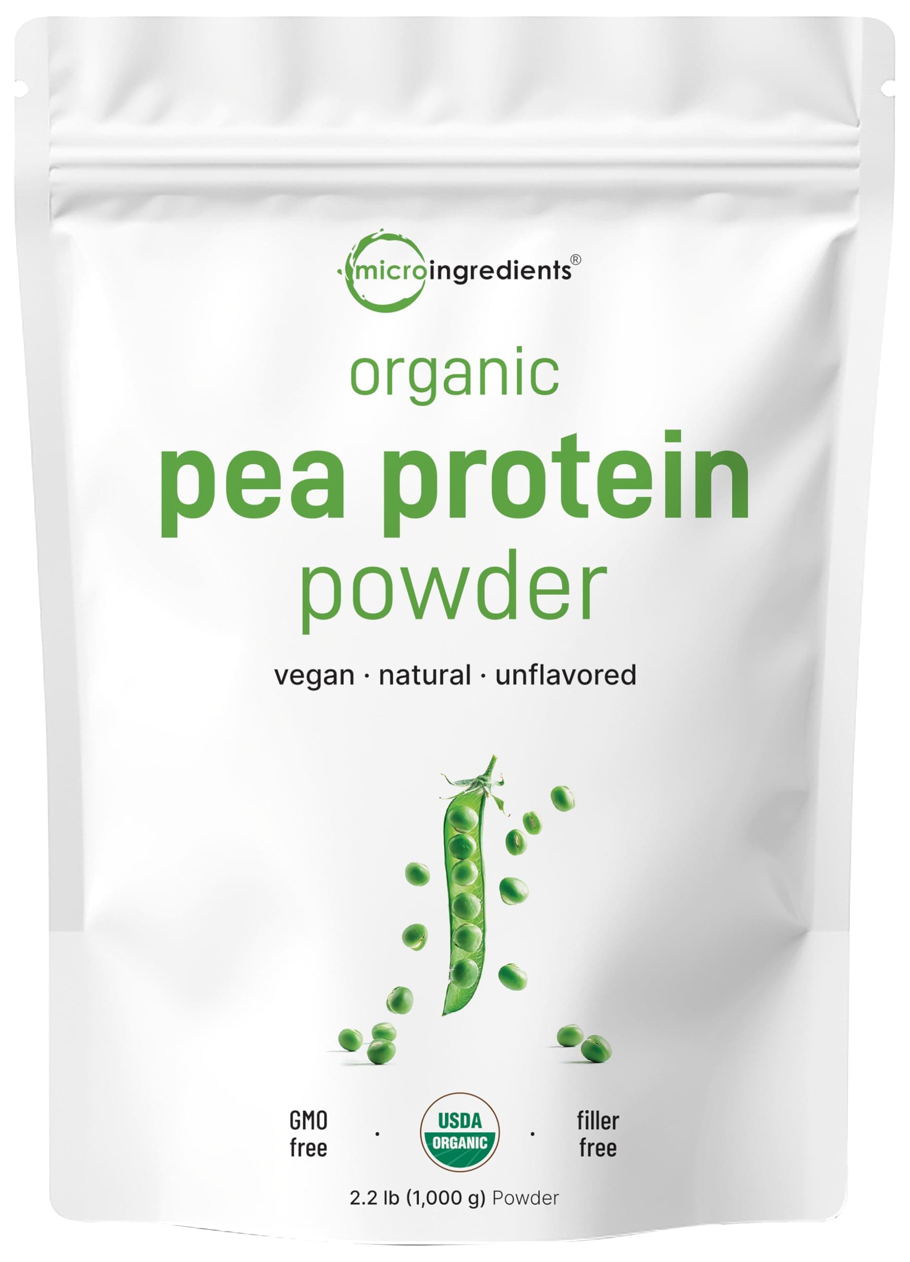 North America Grown, Organic Pea Protein Powder, 1KG (2.2 Pounds) | Plant-Based Vegan Protein, Meatless Protein Supplement, Natural Branched Chain Amino Acids | Non-GMO, Soy Free