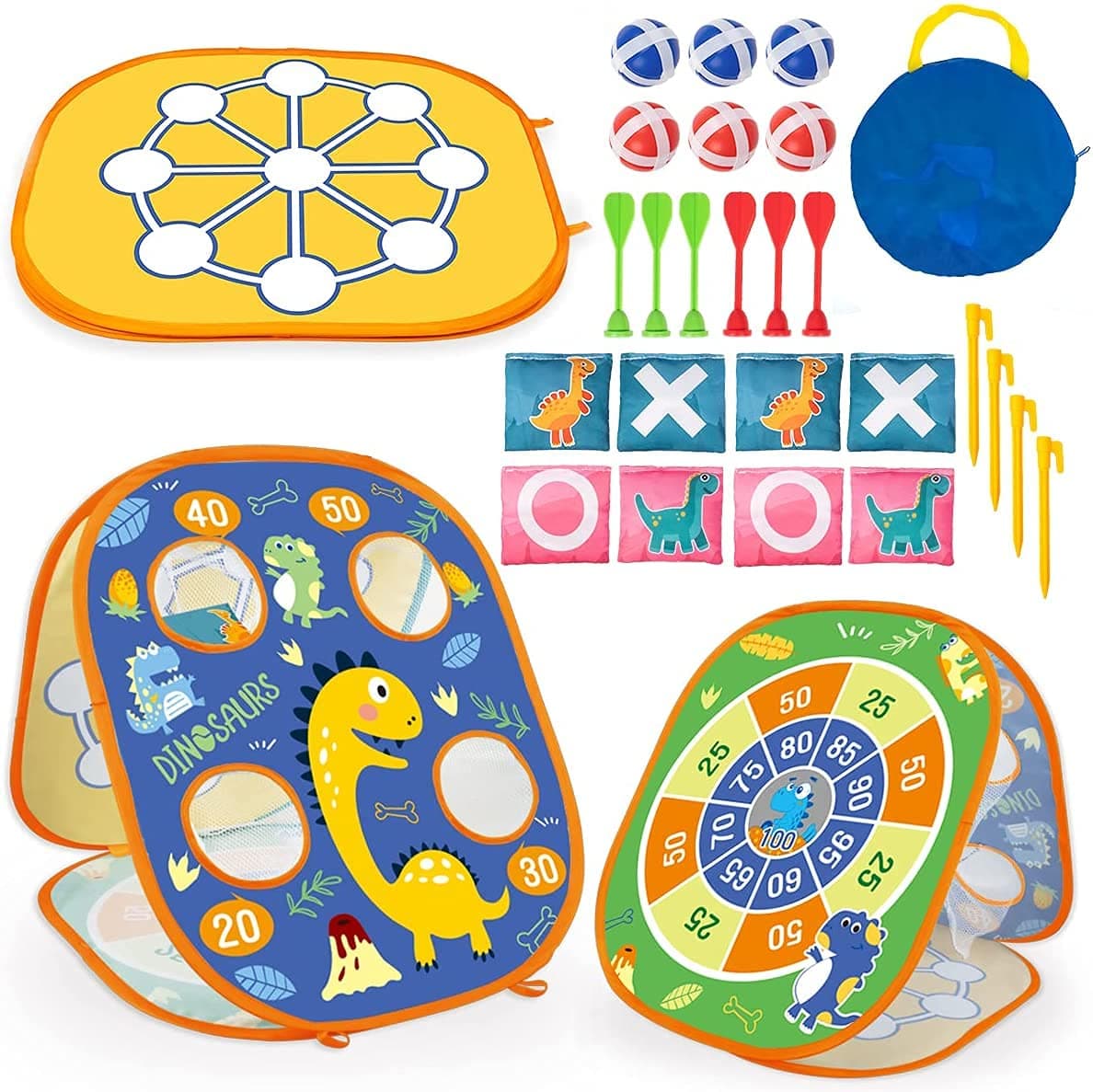 AM ANNA Bean Bag Toss Game Set for Kid 3 in 1 ,Funny Outdoor Toys for Toddlers,for Kids Ages 2~8 Year Old,Balls Lawn Darts Sets,Collapsible Games for Outside, Indoor, Backyard, Party (animal)