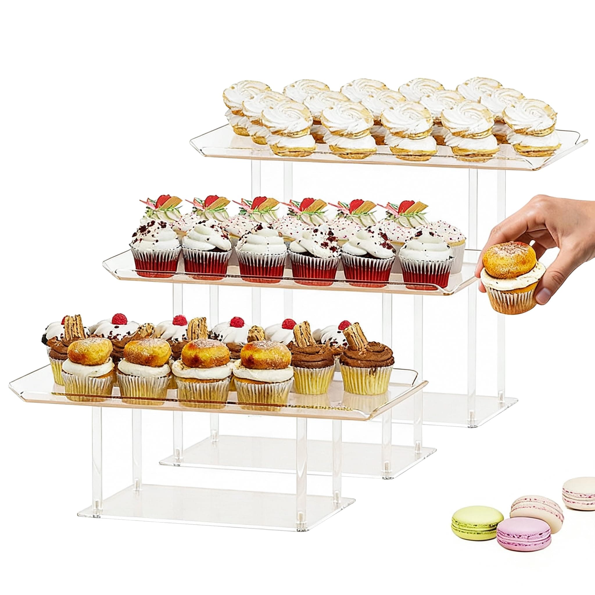 3 Pack Dessert Table Display Set, Clear Acrylic Desert Stands Buffet Risers For Cupcakes Pastry Food Treat Tier Cookie Platter Serving Trays Stand Wedding Birthday Party