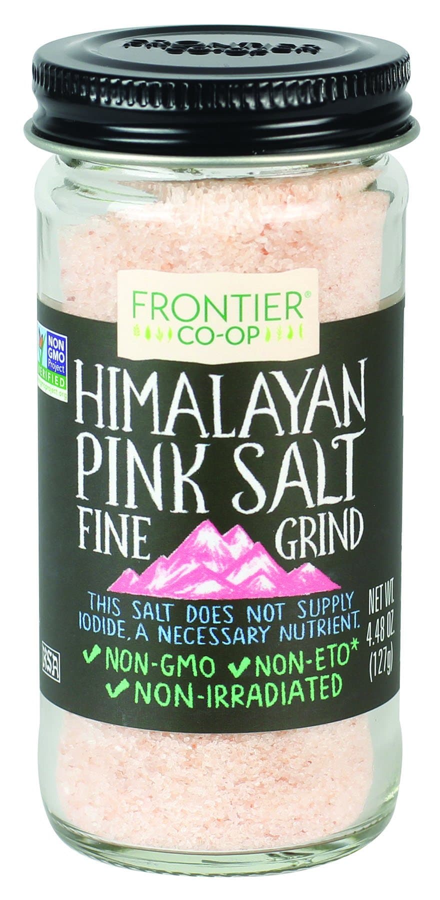 Frontier Co-op Fine Ground Himalayan Pink Salt, 4.48 Ounce Bottle, Hand-Mined, Kosher, Non Irradiated, Non ETO