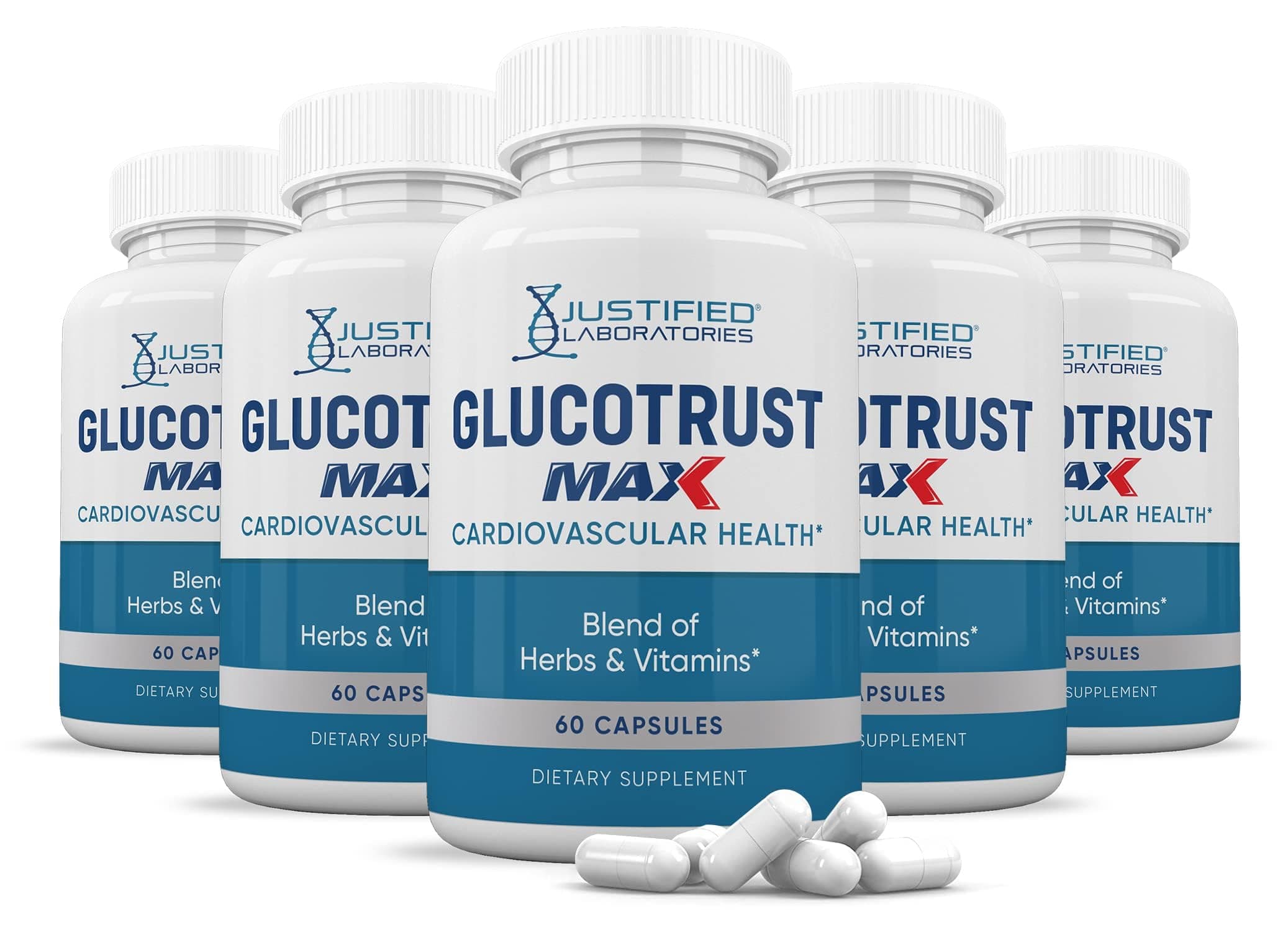 Justified Laboratories (5 Pack) Glucotrust Max 1295MG Formula Supplement Pills 300 Capsules